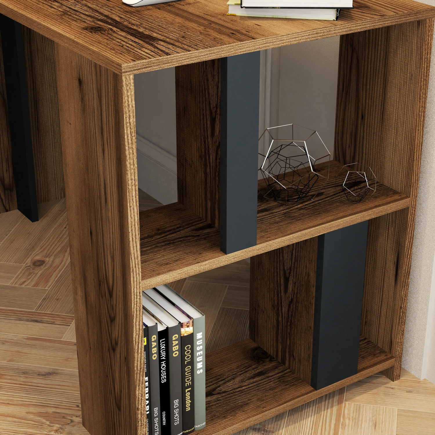 Birou de studiu, Hanah Home, panou de particule melaminat, nuc si antracit, 120x60x75.4 cm — imaginea 5