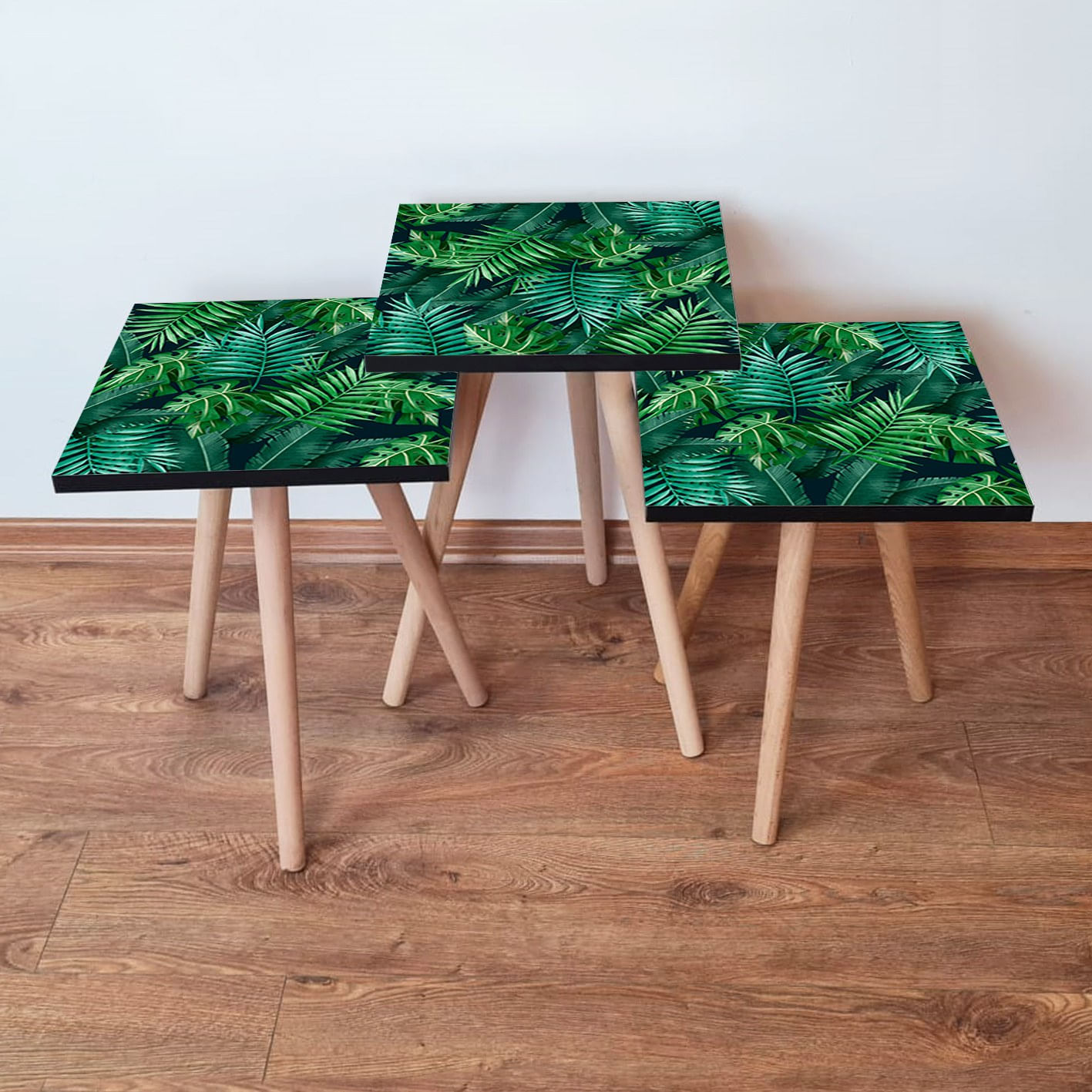 Set mese cuib, Hanah Home, mdf, verde, 3 bucati, 35x35x52 cm