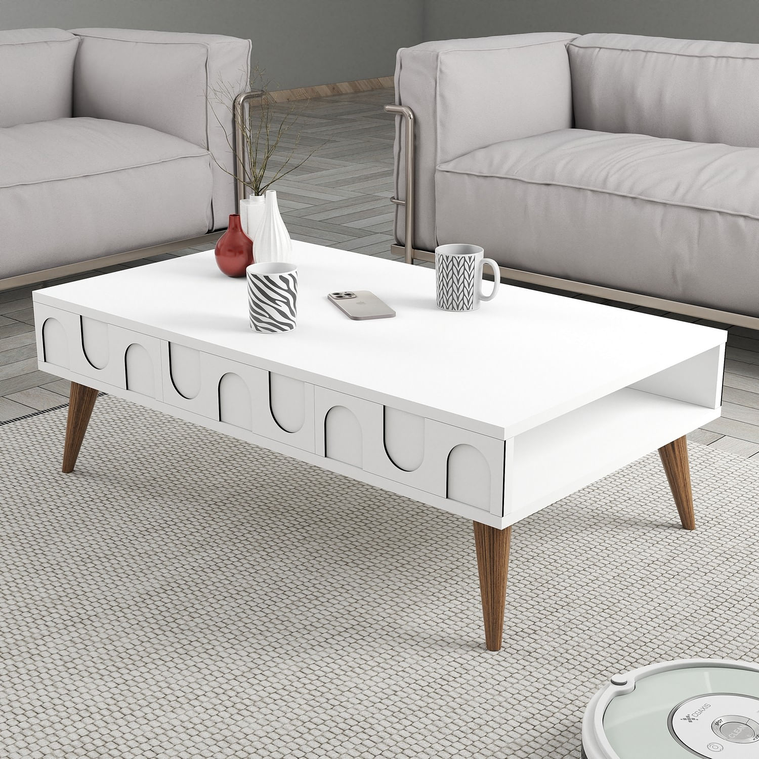 Masuta de cafea, Hanah Home, pal melaminat, alb si nuc, 105x60x34.6 cm, 845HCT5546 — imaginea 3