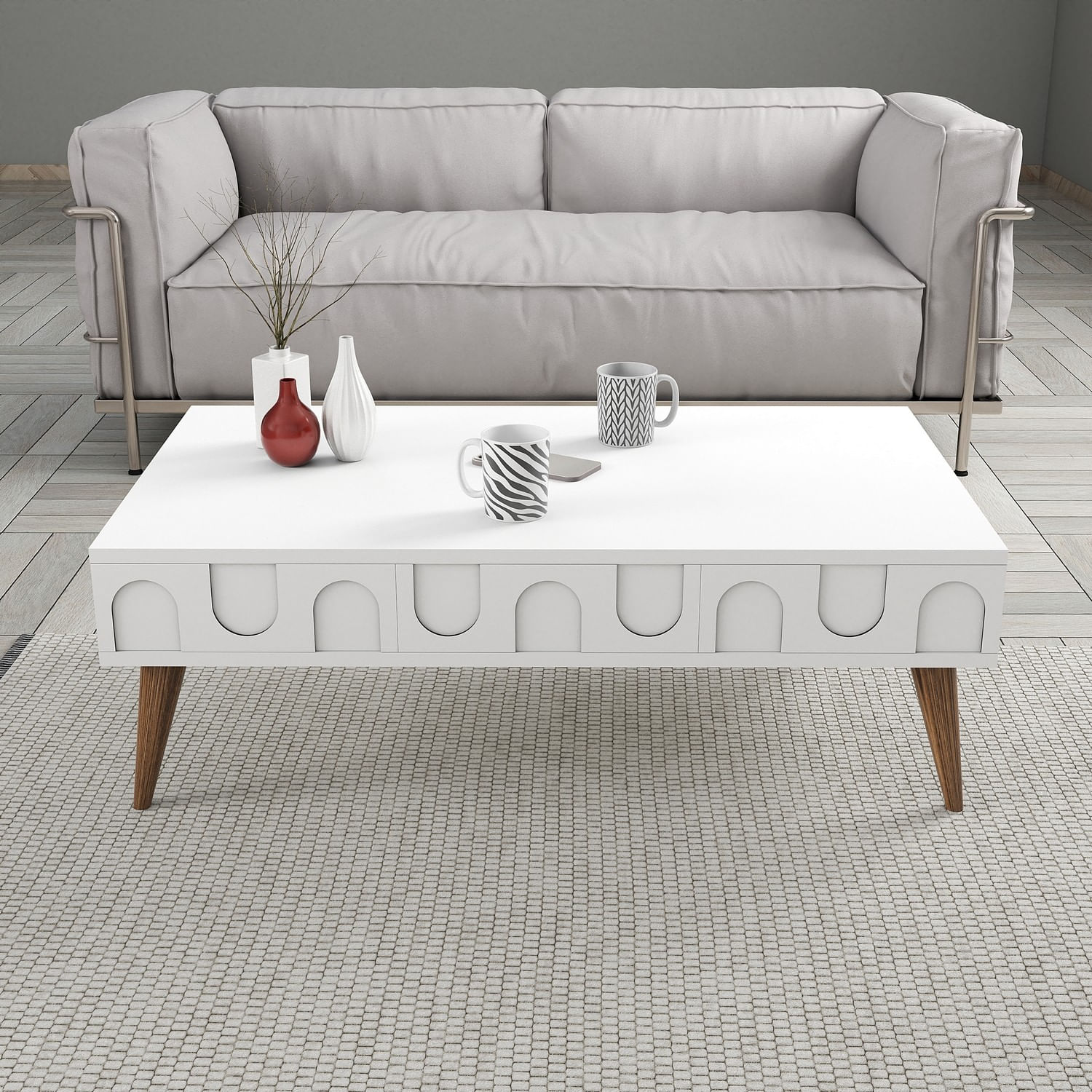Masuta de cafea, Hanah Home, pal melaminat, alb si nuc, 105x60x34.6 cm, 845HCT5546 — imaginea 4