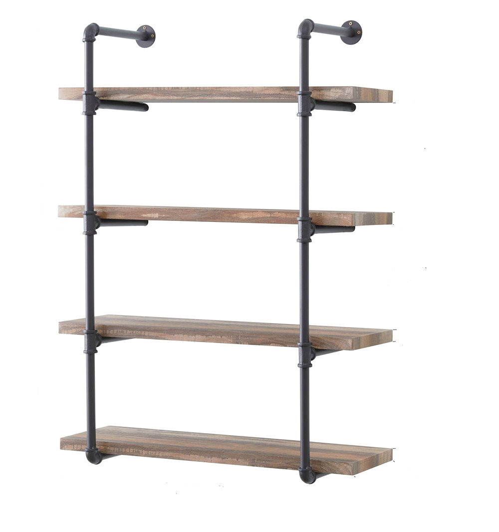 Raft cu tevi, Hanah Home, lemn de molid si metal, nuc si negru, 60x70x14 cm