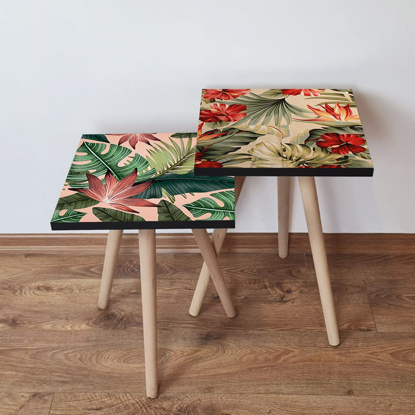 Set masute de cafea, Hanah Home, mdf, multicolor, 35x35x47 cm, picioare lemn fag, 481LNA2307
