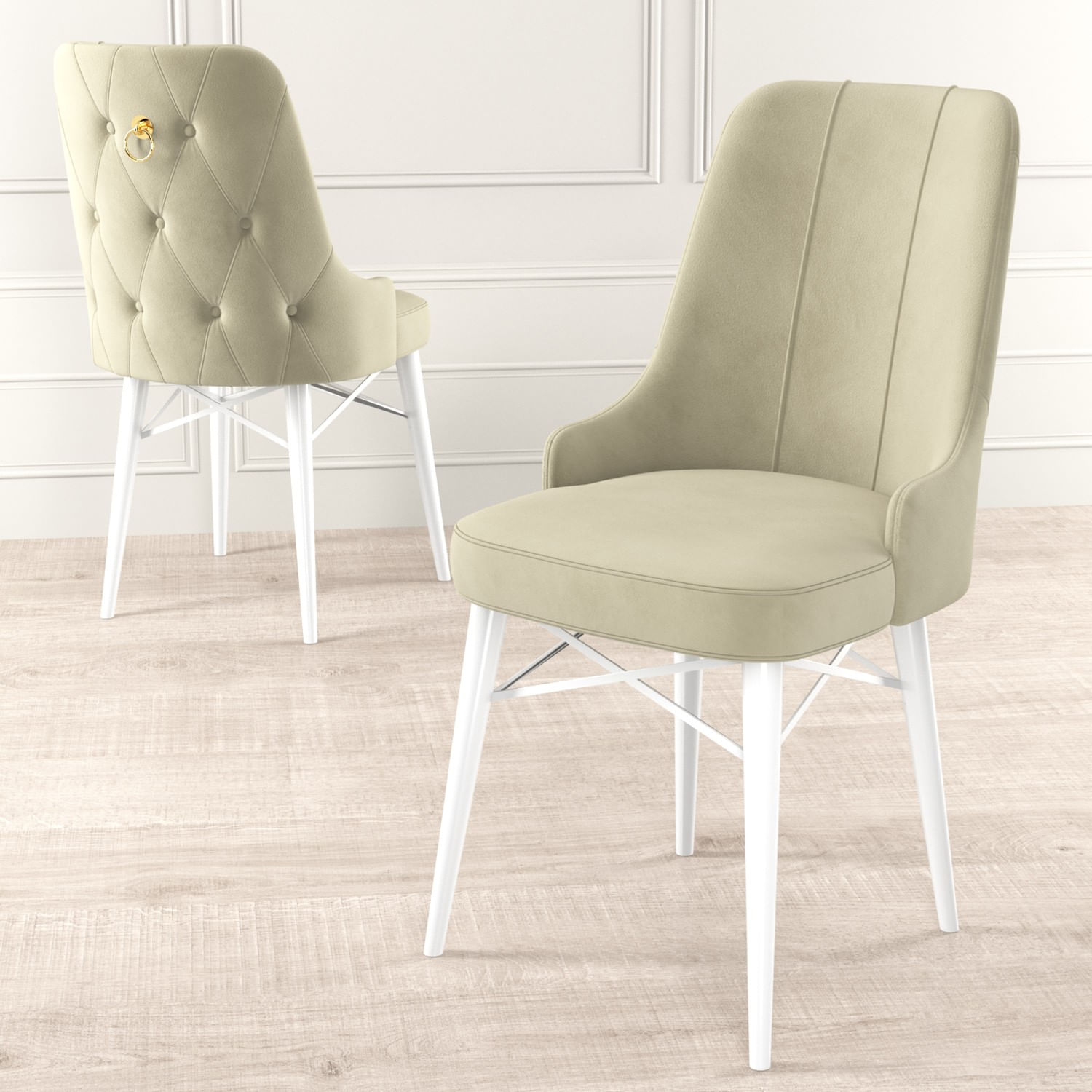 Set scaune, Hanah Home, metal, crem alb, 46x46x94 cm, 4 bucati — imaginea 3