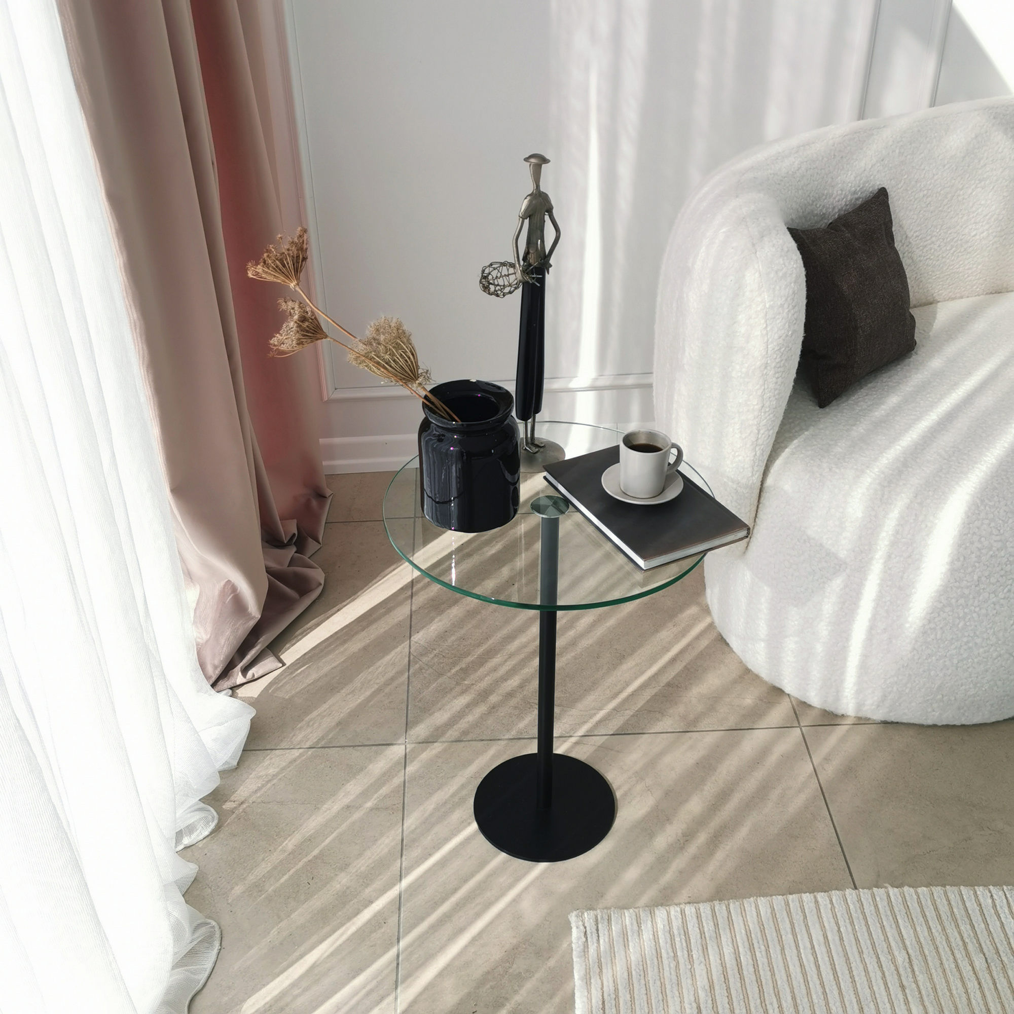 Masuta de cafea, Hanah Home, sticla securizata, negru, 40x40x50 cm — imaginea 7