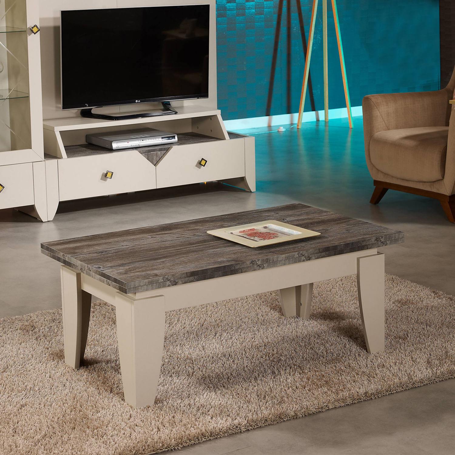 Masuta de cafea, Hanah Home, pal melaminat, bej, 110x65x45 cm — imaginea 3