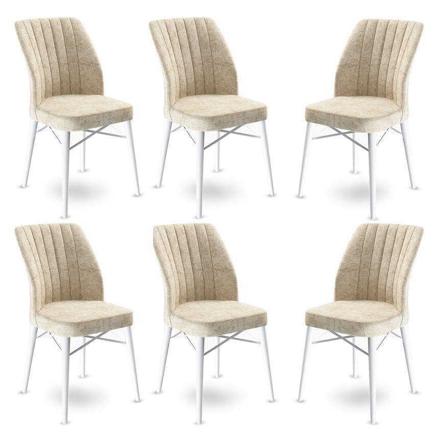 Set scaune, Hanah Home, metal, crem alb, 45x42x93 cm, 6 piese