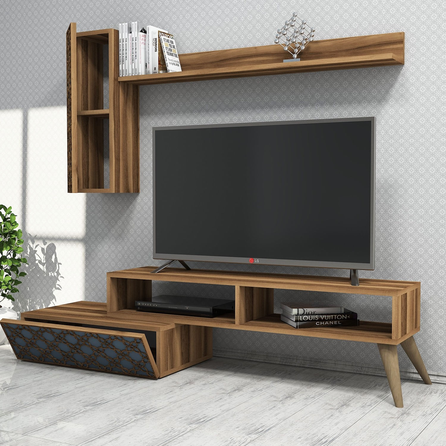 Comoda tv, Hanah Home, pal melaminat, nuc si calcedonie, 150x37.8x37.2 cm — imaginea 2