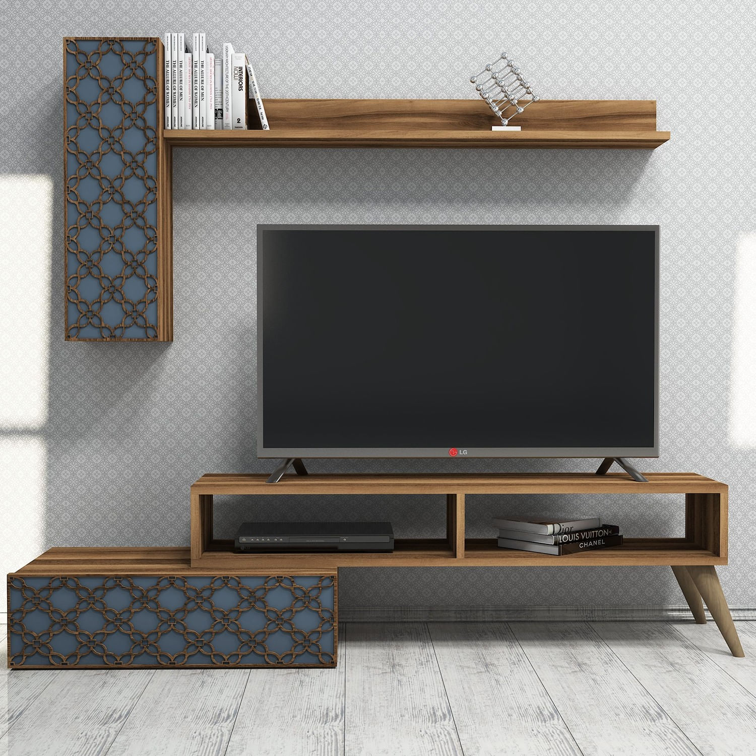 Comoda tv, Hanah Home, pal melaminat, nuc si calcedonie, 150x37.8x37.2 cm — imaginea 4