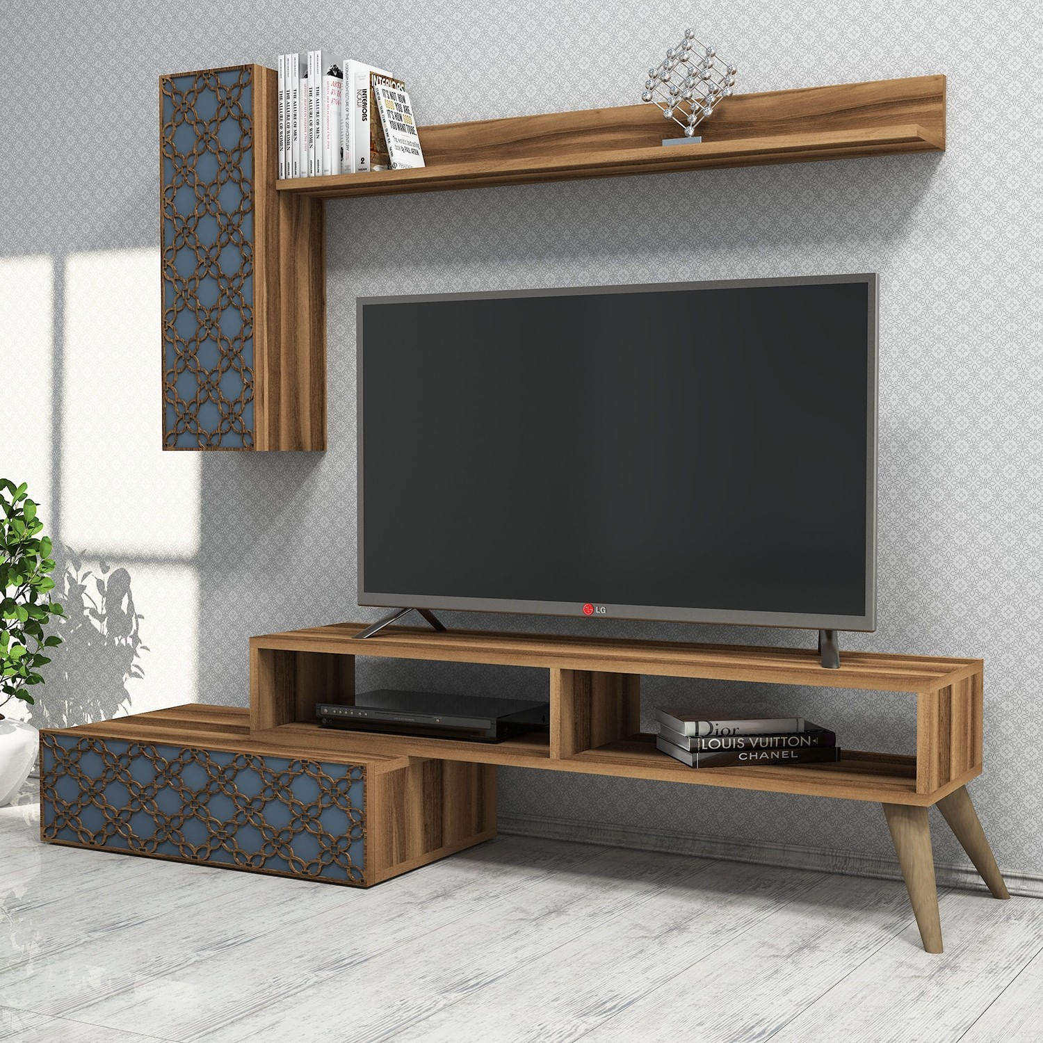 Comoda tv, Hanah Home, pal melaminat, nuc si calcedonie, 150x37.8x37.2 cm — imaginea 6