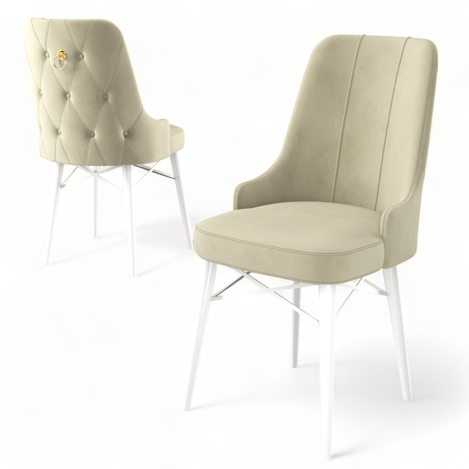 Set scaune, Hanah Home, metal, crem alb, 46x46x94 cm, 6 bucati — imaginea 3