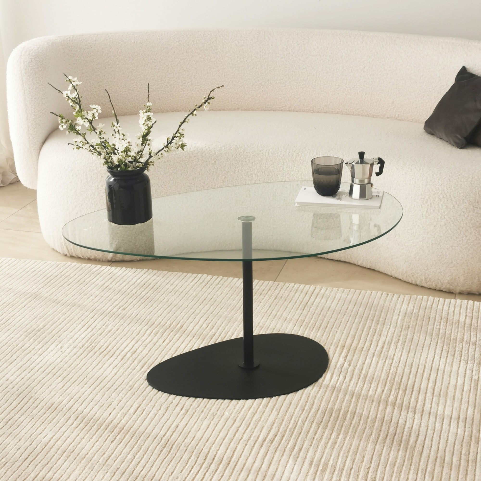 Masuta de cafea, Hanah Home, sticla securizata, transparent negru, 90x60x40 cm — imaginea 8