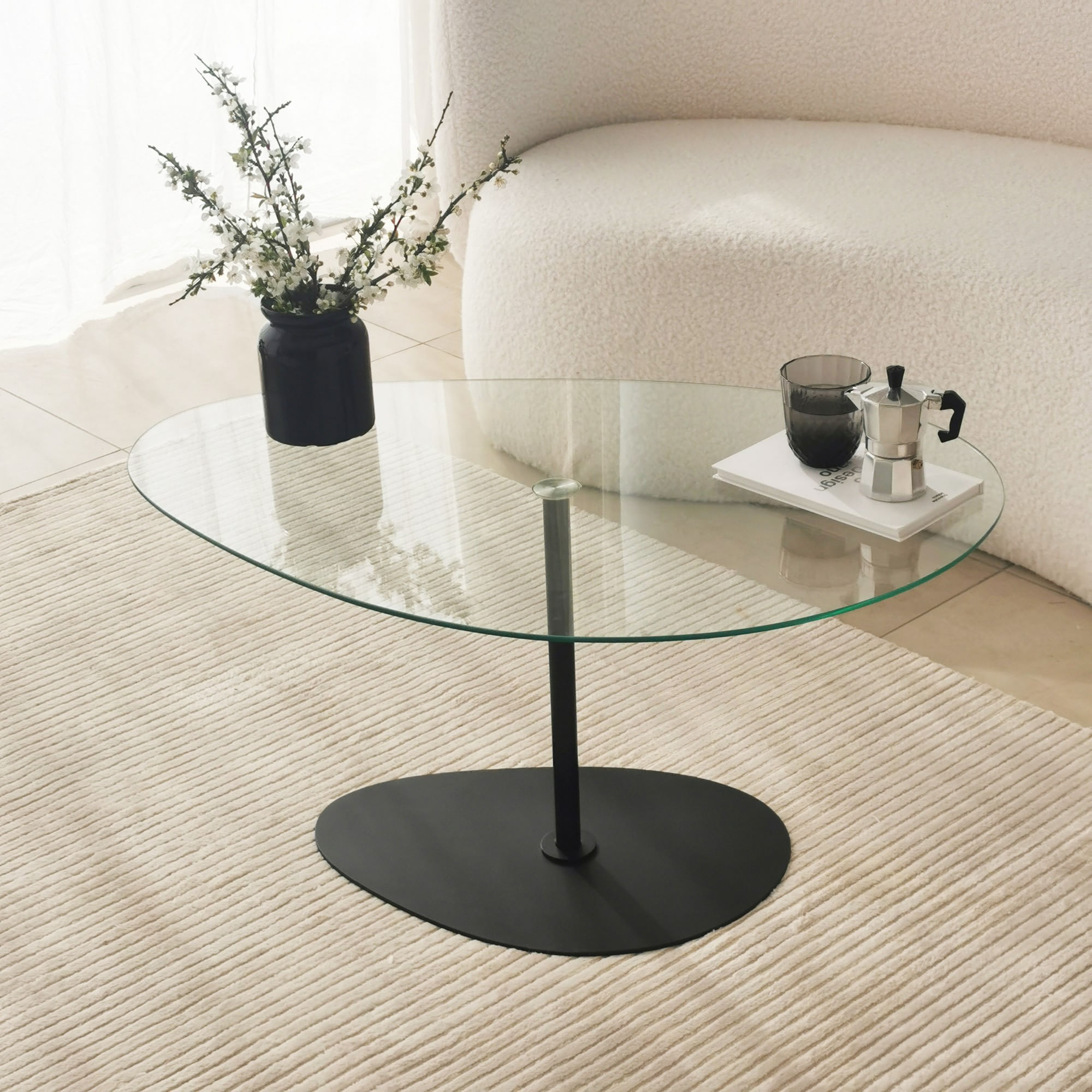 Masuta de cafea, Hanah Home, sticla securizata, transparent negru, 90x60x40 cm — imaginea 10