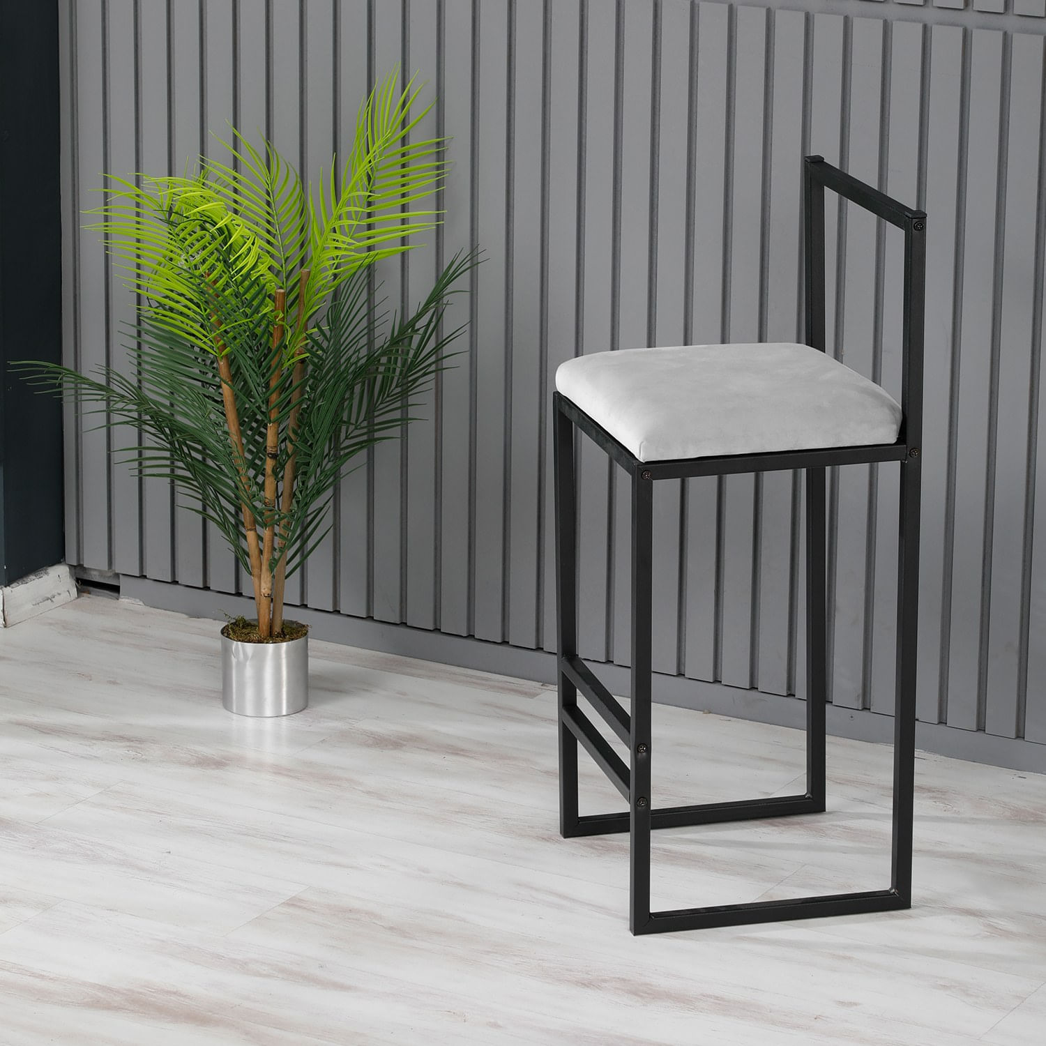 Taburet bar, Hanah Home, metal, crem, 35x35x80 cm