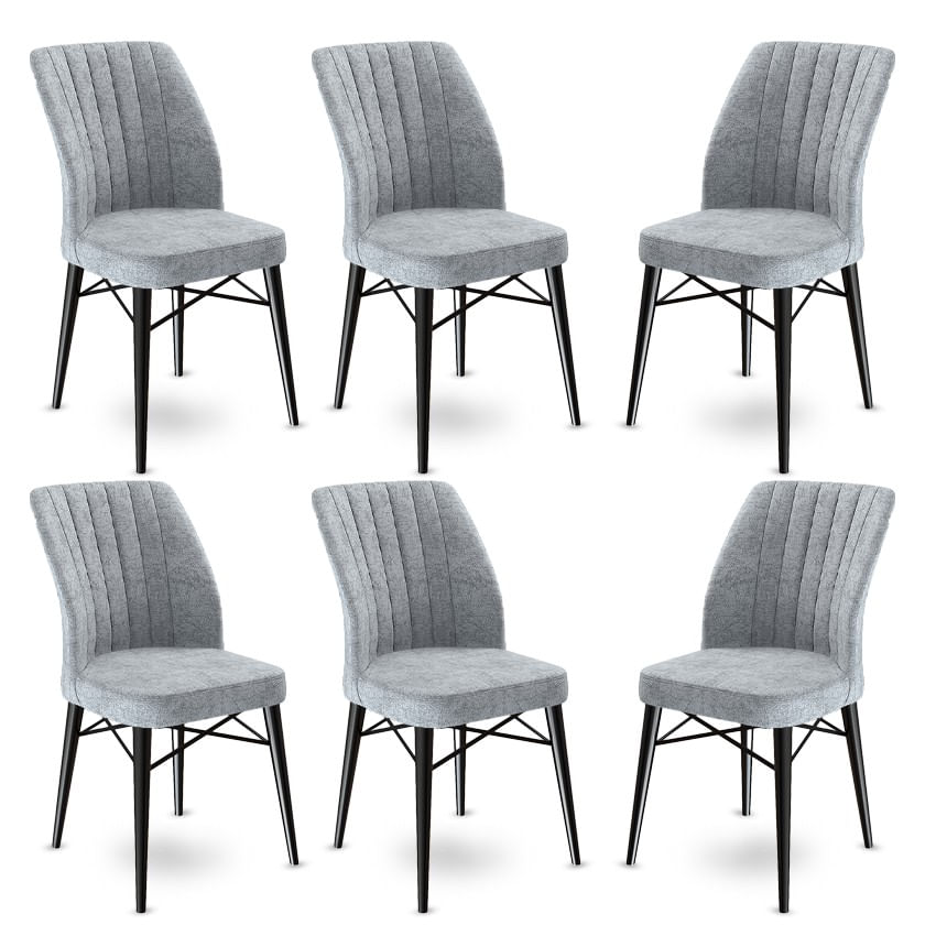 Set scaune, Hanah Home, metal, gri si negru, 45x42x93 cm, 6 piese