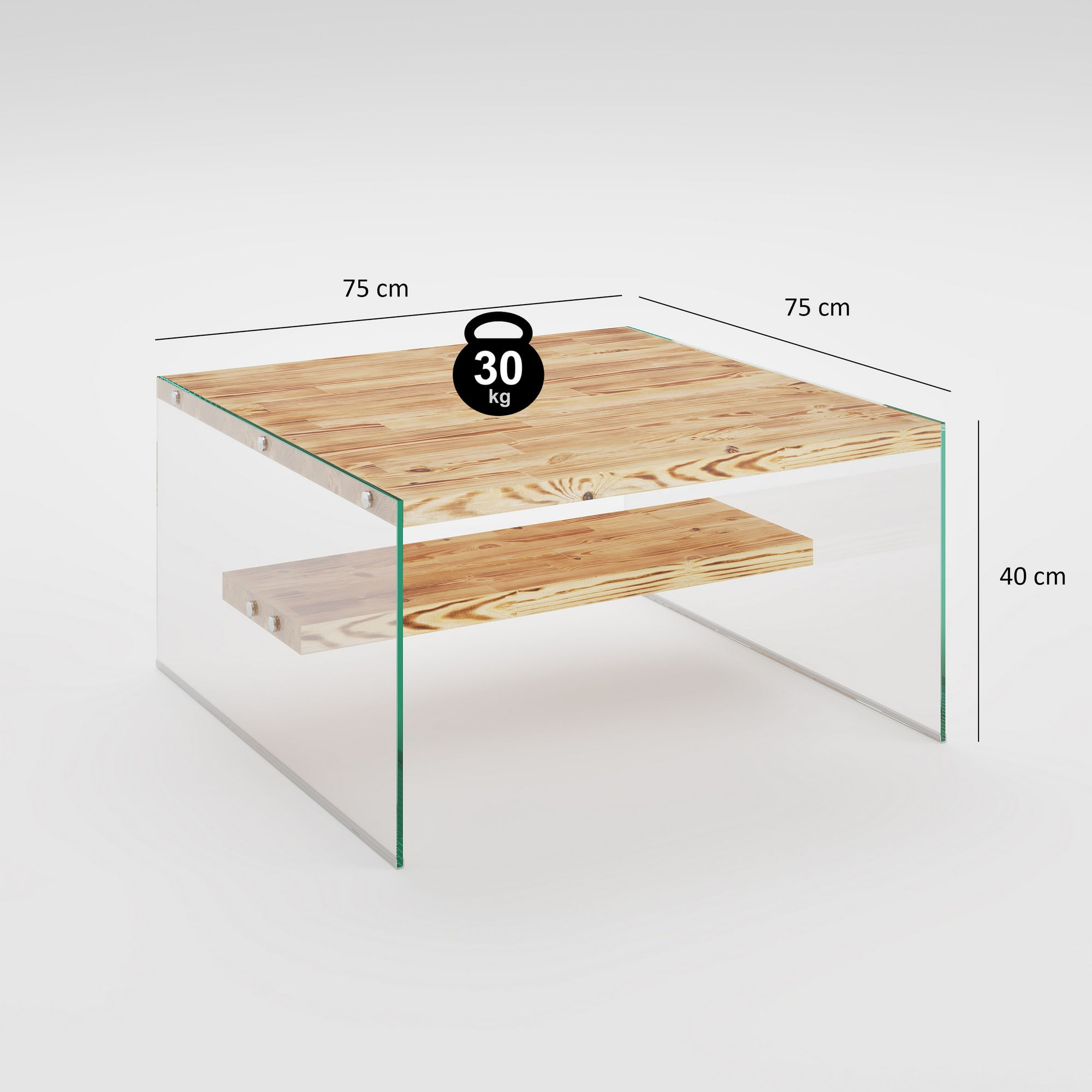 Masuta de cafea, Hanah Home, lemn masiv de pin, stejar, 75x75x40 cm — imaginea 6