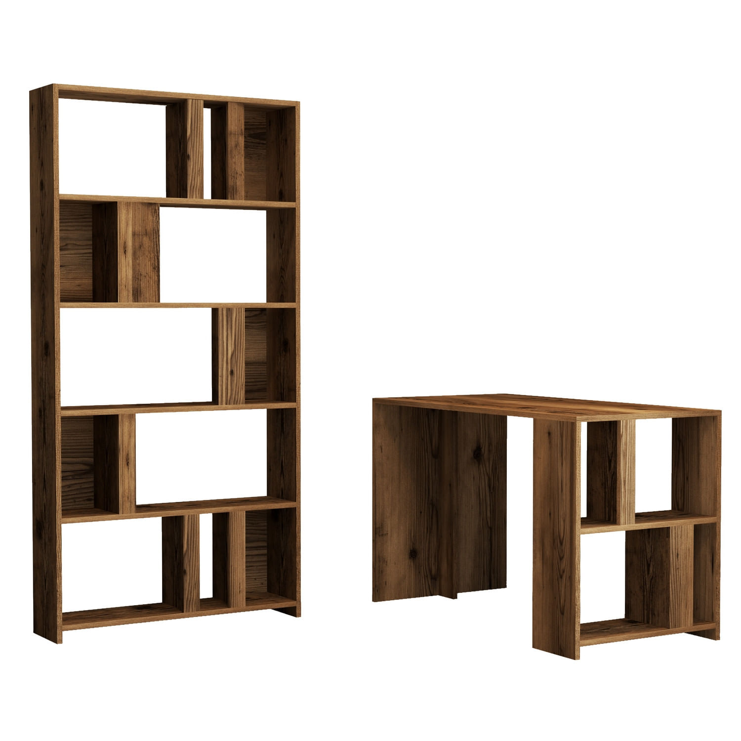 Birou cu rafturi, Hanah Home, pal melaminat, nuc, 120x60x75.4 cm — imaginea 3