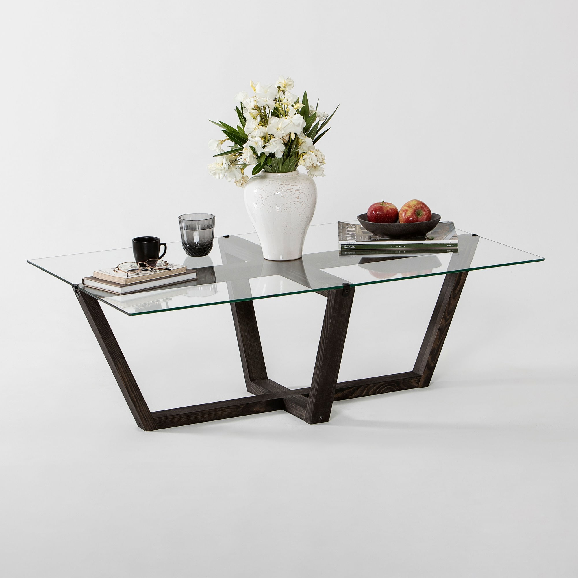 Masuta de cafea, Hanah Home, sticla calita, cadru lemn masiv de pin, antracit, 105x65x35 cm — imaginea 2