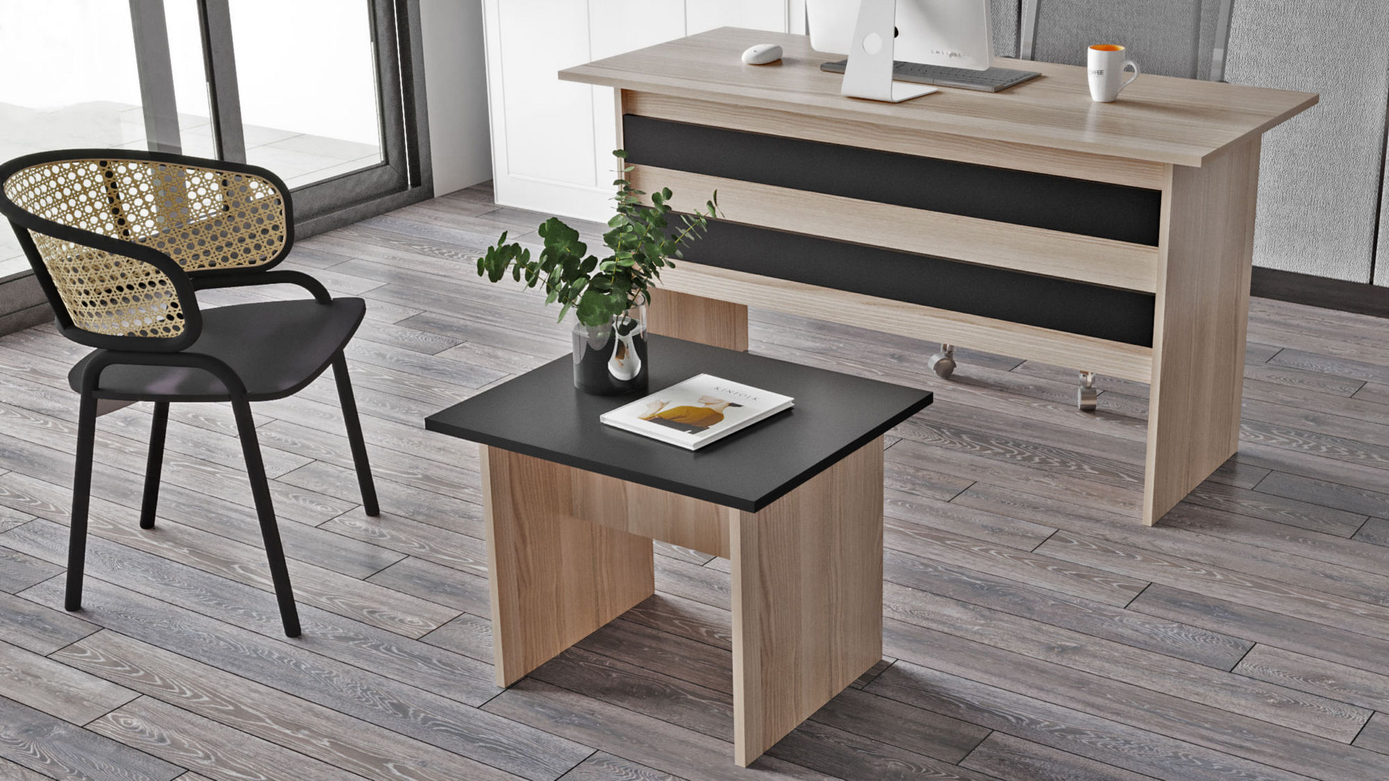 Masuta de cafea, Hanah Home, pal melaminat, stejar si negru, 60x50x46.3 cm — imaginea 5