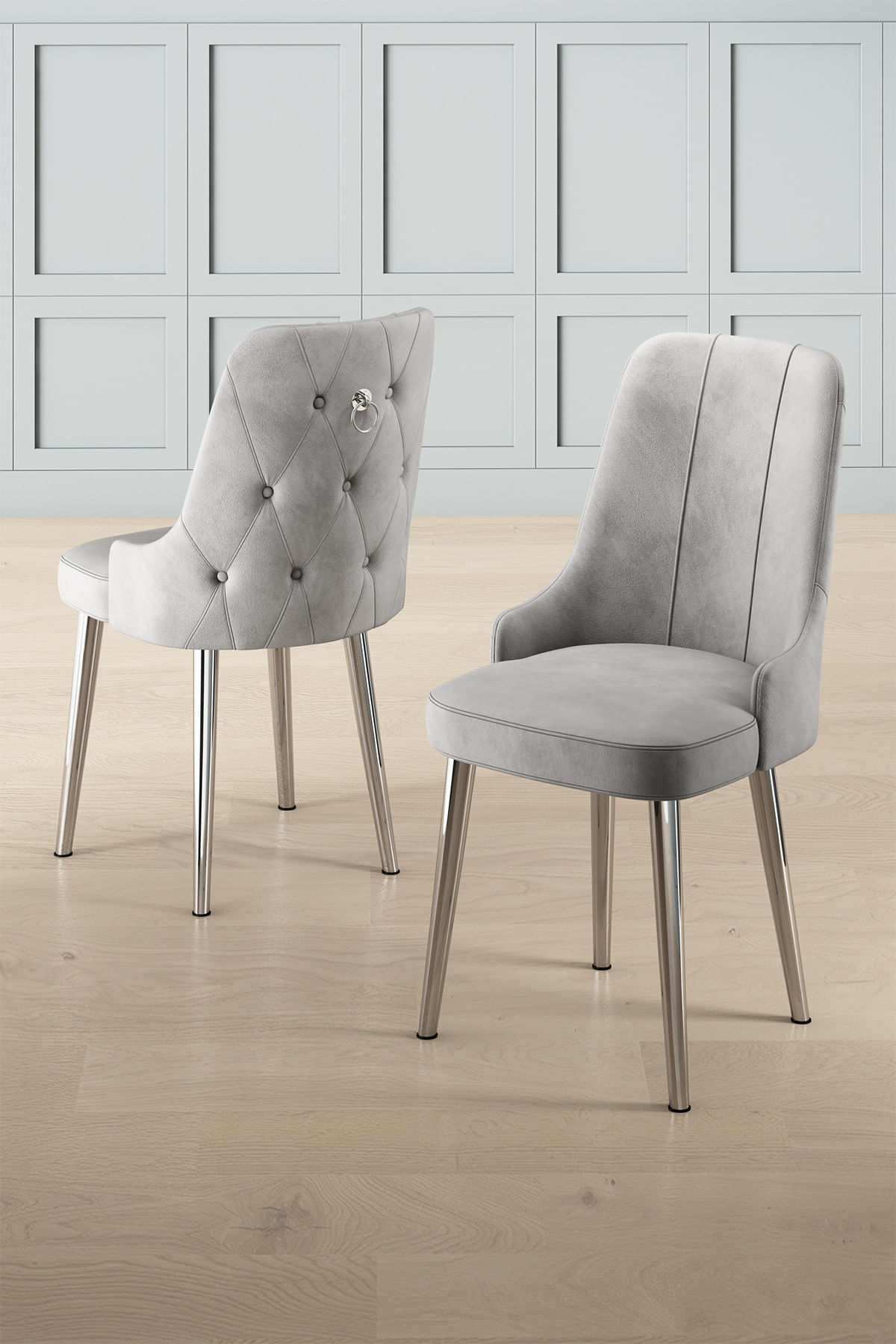 Set scaune, Hanah Home, lemn, gri crom, 46x46x94 cm, 6 piese — imaginea 2