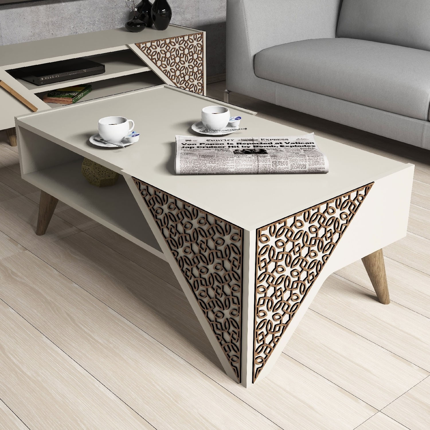 Masuta de cafea, Hanah Home, panou aglomerat cu melamina, crem, 105x58x40 cm — imaginea 2