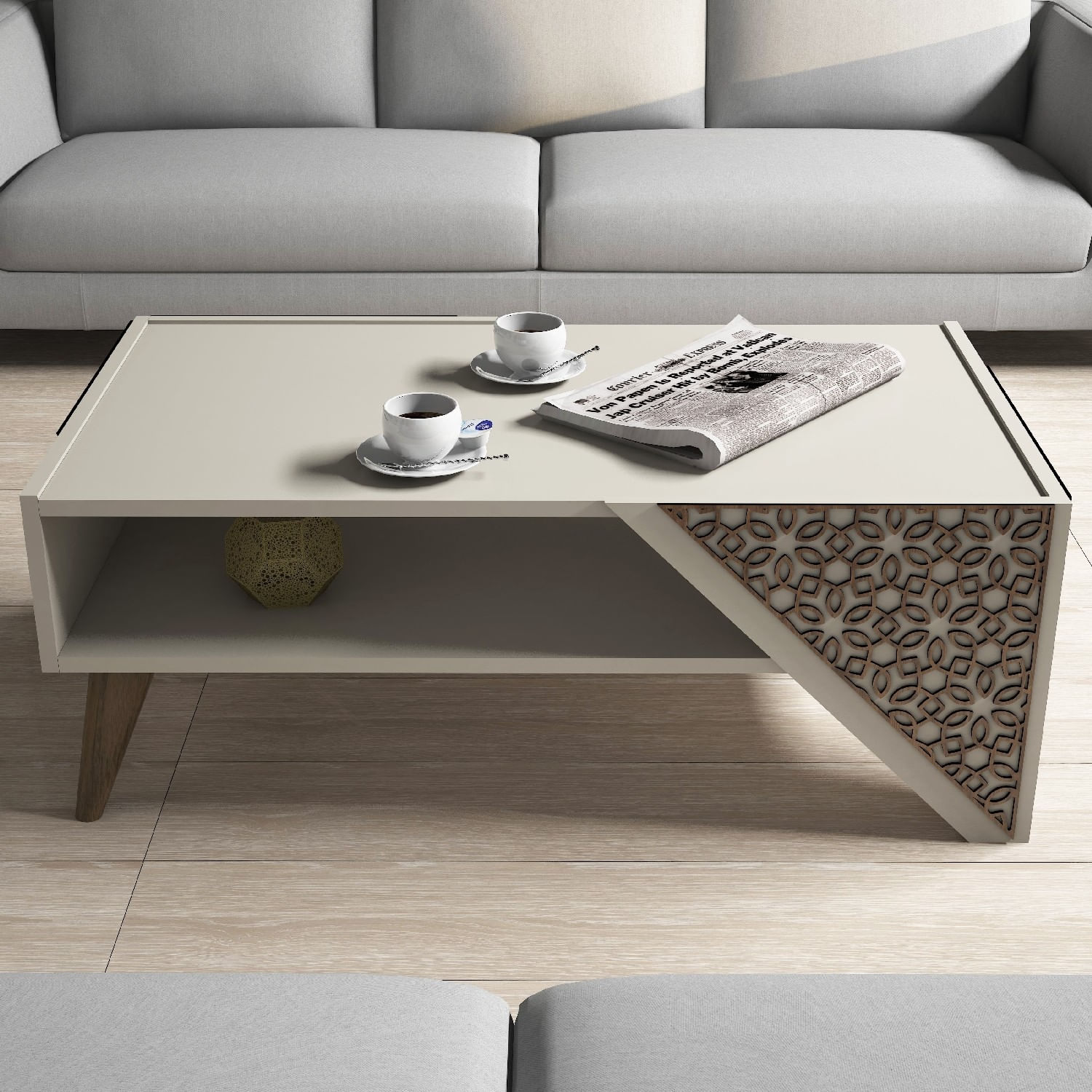 Masuta de cafea, Hanah Home, panou aglomerat cu melamina, crem, 105x58x40 cm — imaginea 4