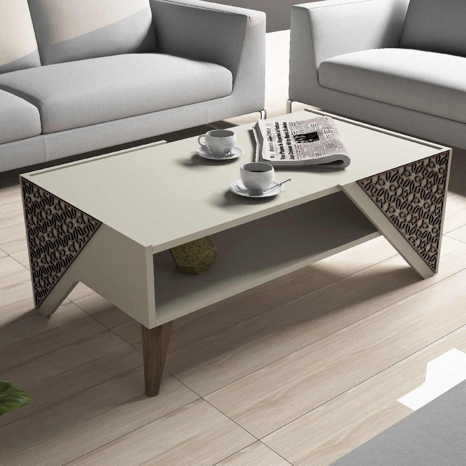 Masuta de cafea, Hanah Home, panou aglomerat cu melamina, crem, 105x58x40 cm — imaginea 5