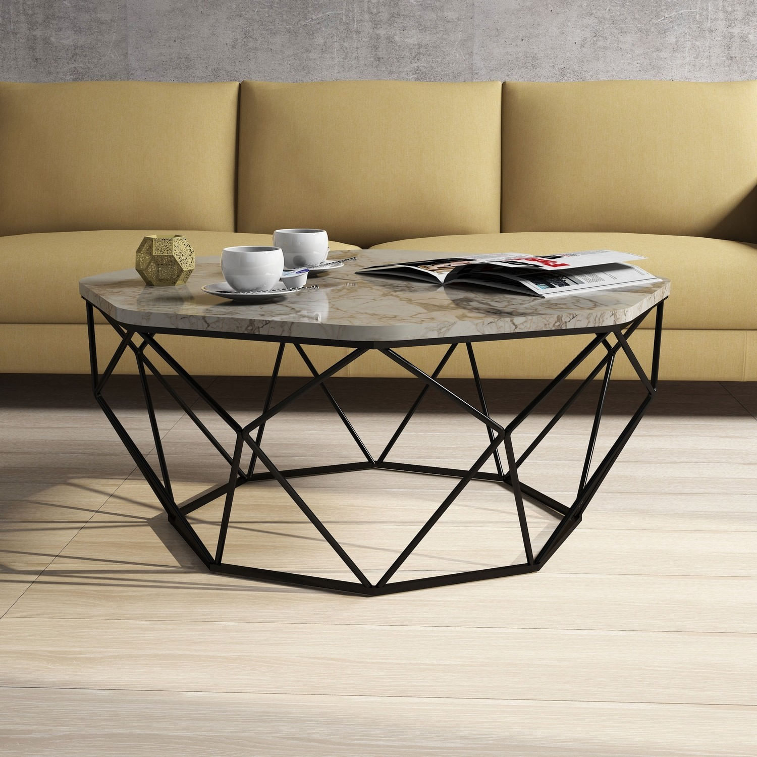 Masuta de cafea, Hanah Home, panou de particule cu melamina, alb, 90x90x38 cm — imaginea 4