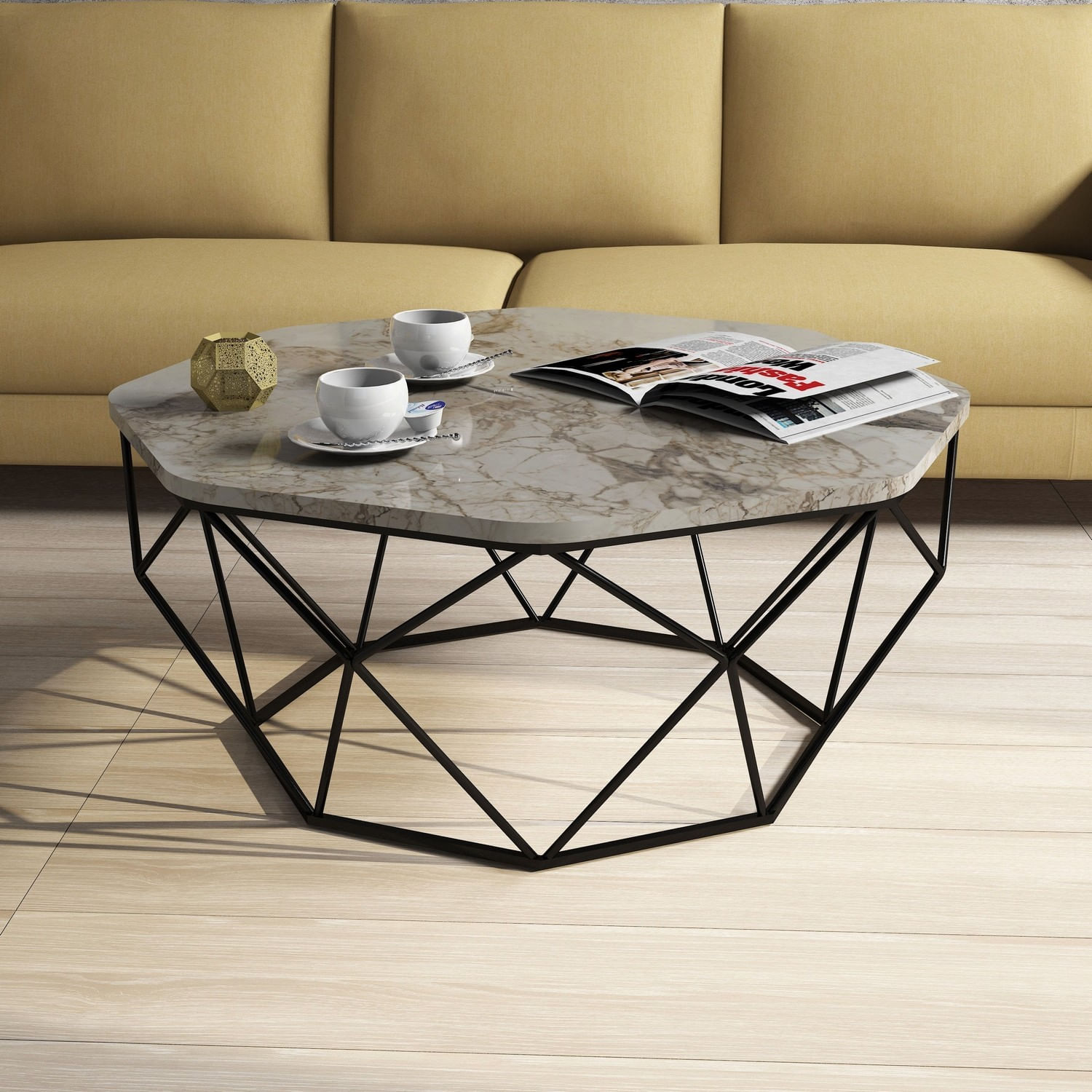 Masuta de cafea, Hanah Home, panou de particule cu melamina, alb, 90x90x38 cm — imaginea 5