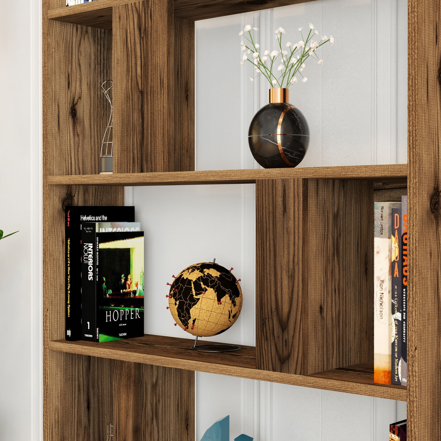 Biblioteca, Hanah Home, pal melaminat, nuc, 90x20x180 cm