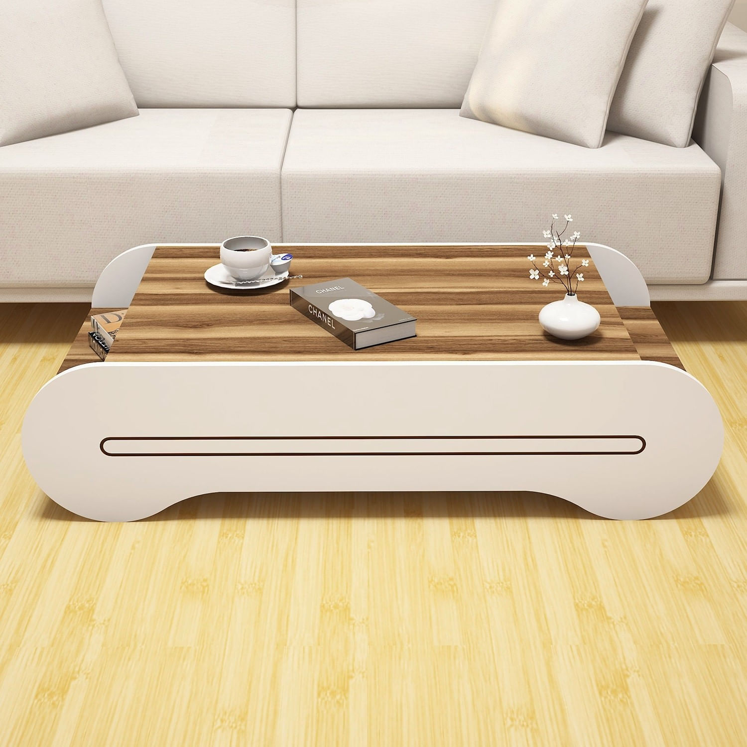 Masuta de cafea, Hanah Home, pal melaminat, nuc si alb, 120x63.6x30 cm — imaginea 3