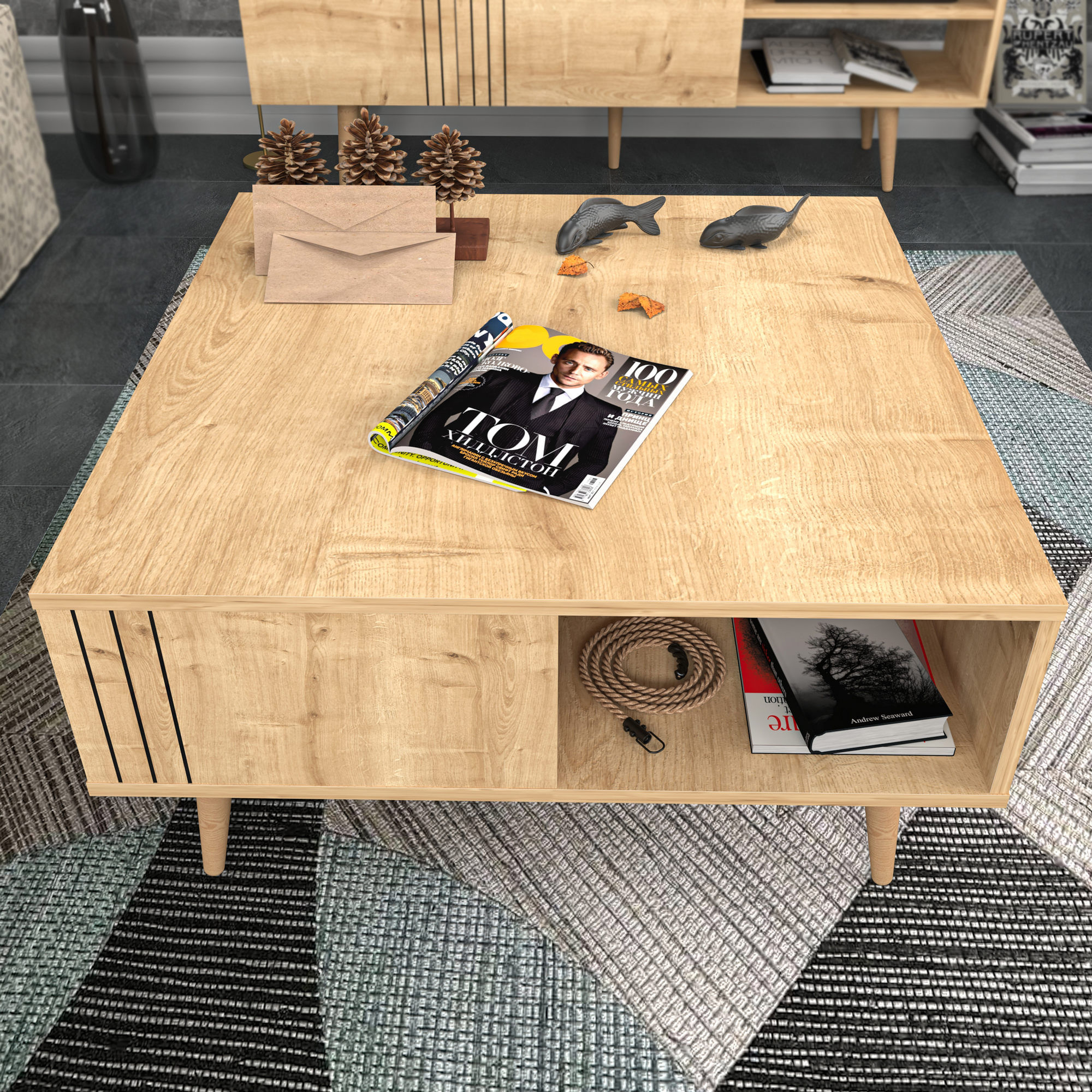 Masuta de cafea, Hanah Home, pal melaminat, stejar, 89.6x89.6x46.5 cm — imaginea 5
