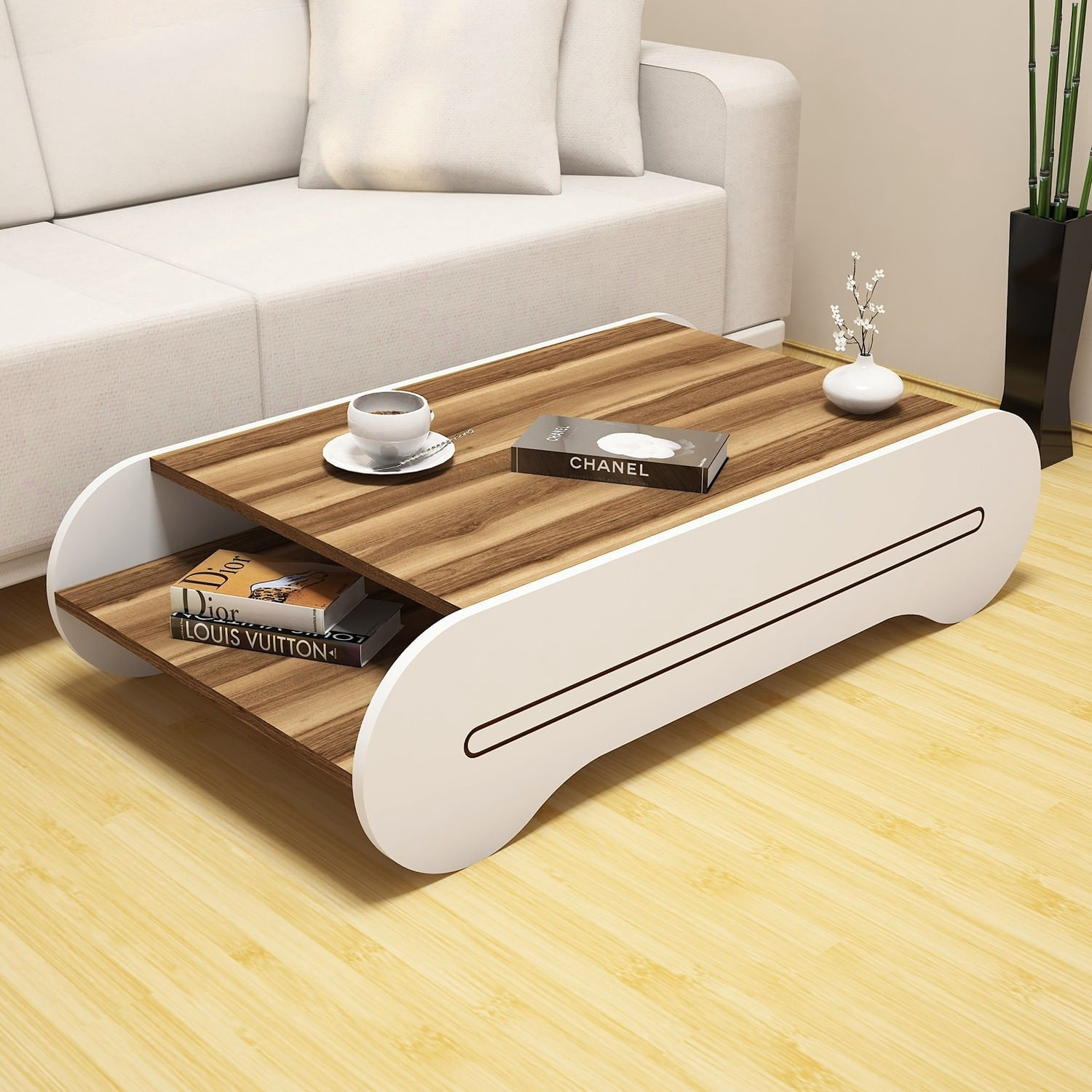 Masuta de cafea, Hanah Home, pal melaminat, nuc si alb, 120x63.6x30 cm — imaginea 4