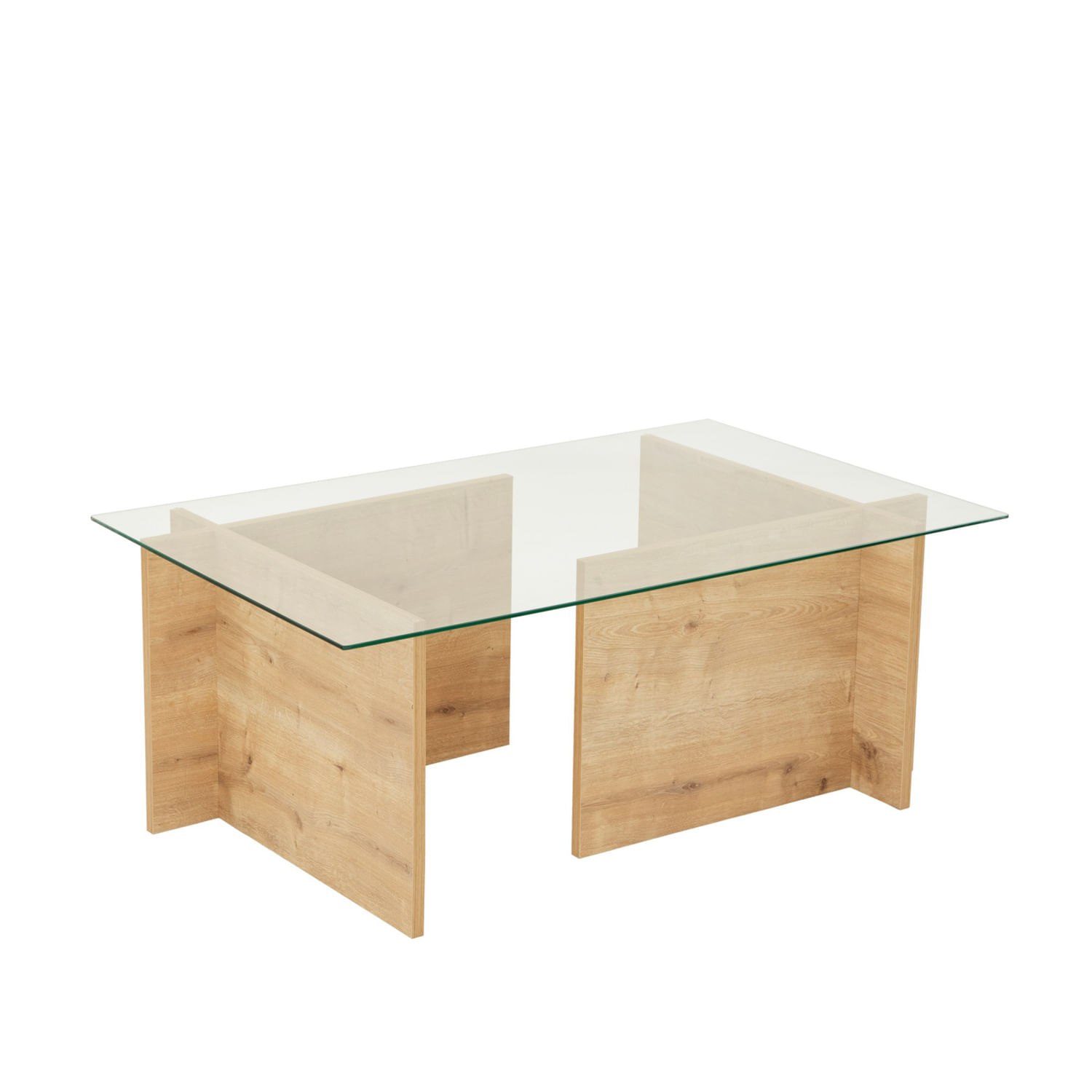 Masa de cafea, Hanah Home, sticla calita si lemn masiv, stejar safir, 105x65x40 cm — imaginea 4