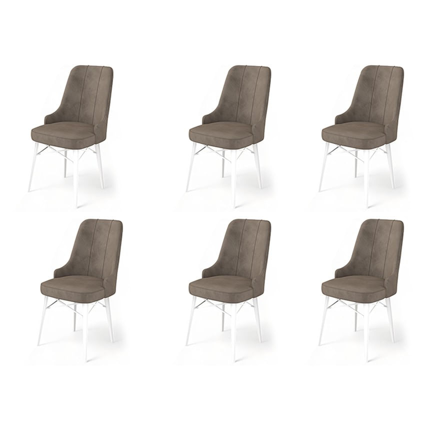 Set scaune, Hanah Home, metal, cappuccino si alb, 46x46x94 cm, 6 piese