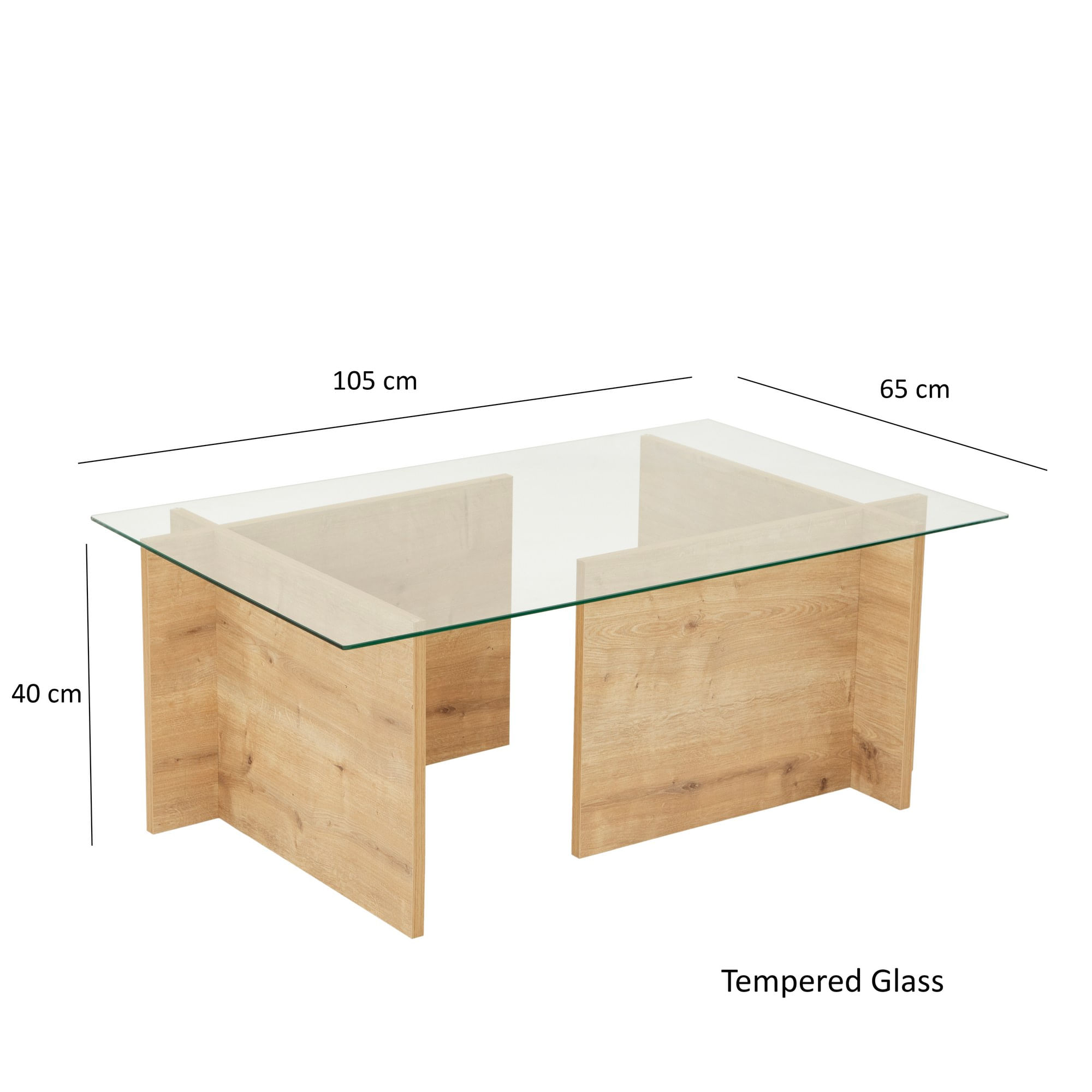 Masa de cafea, Hanah Home, sticla calita si lemn masiv, stejar safir, 105x65x40 cm — imaginea 5