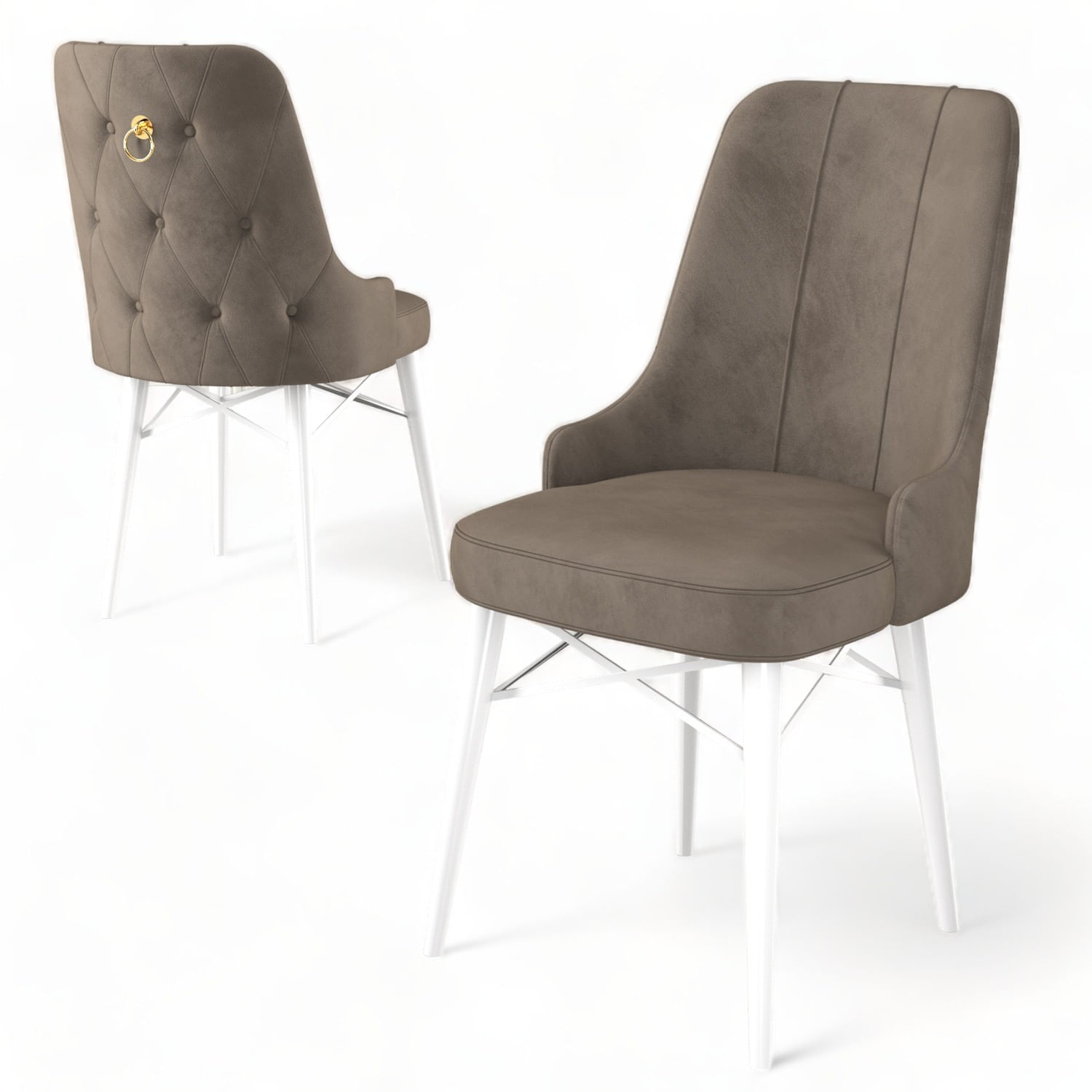 Set scaune, Hanah Home, metal, cappuccino si alb, 46x46x94 cm, 6 piese — imaginea 3