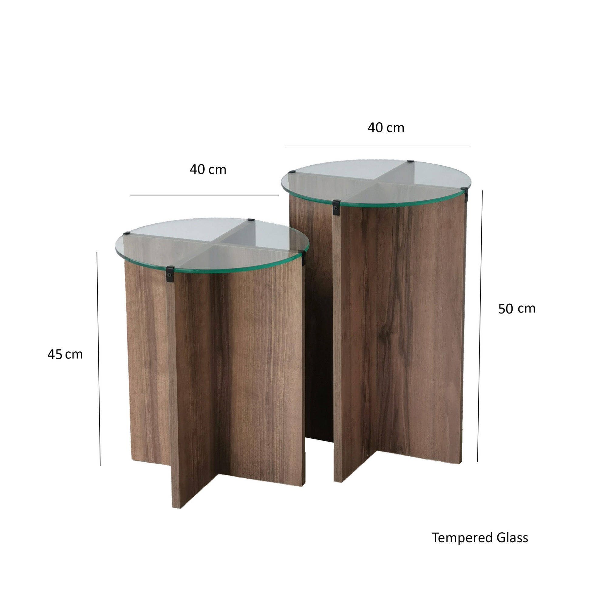 Masute de cafea, Hanah Home, sticla calita si pal melaminat, nuc, 40x50/60 cm, set 2 piese — imaginea 2