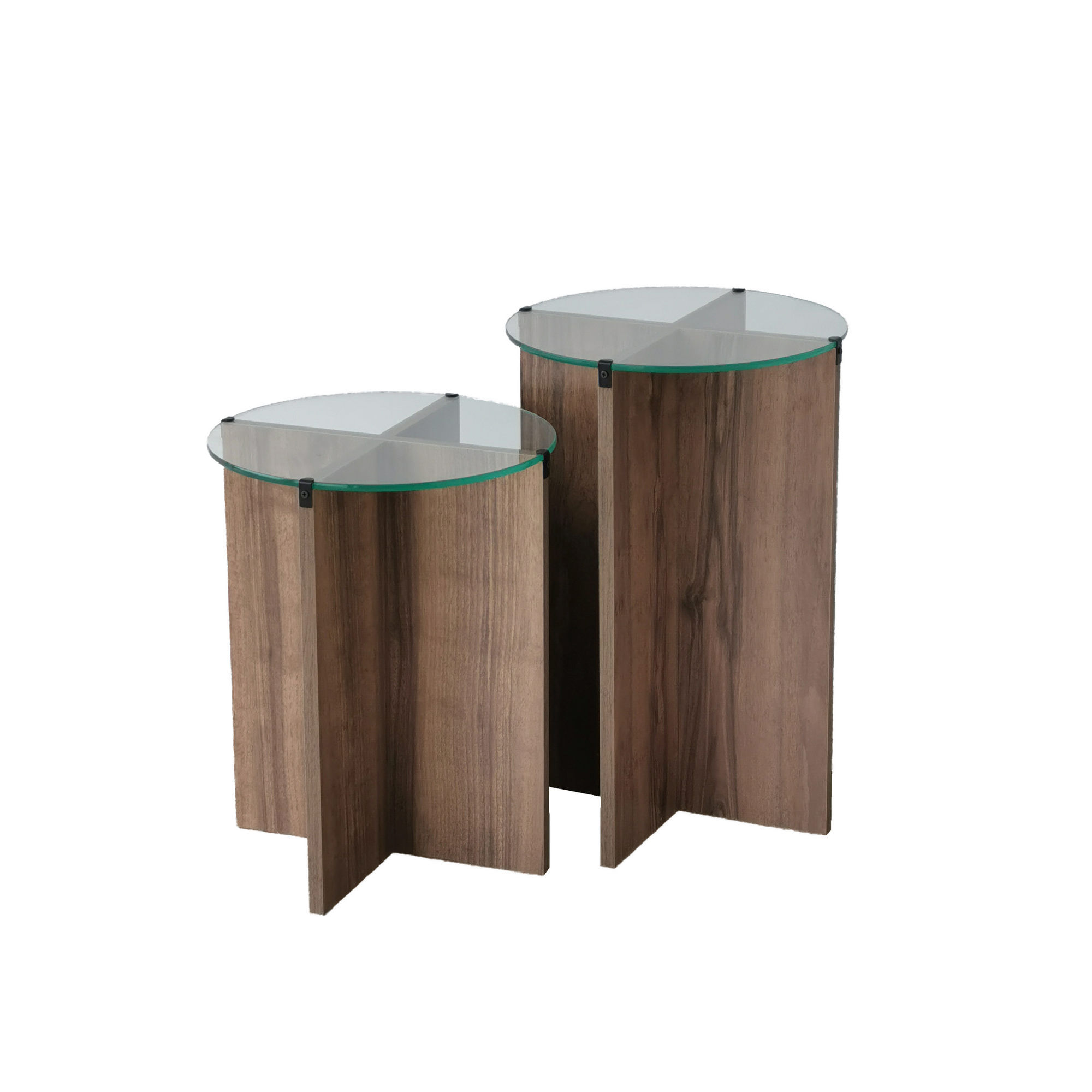 Masute de cafea, Hanah Home, sticla calita si pal melaminat, nuc, 40x50/60 cm, set 2 piese — imaginea 5