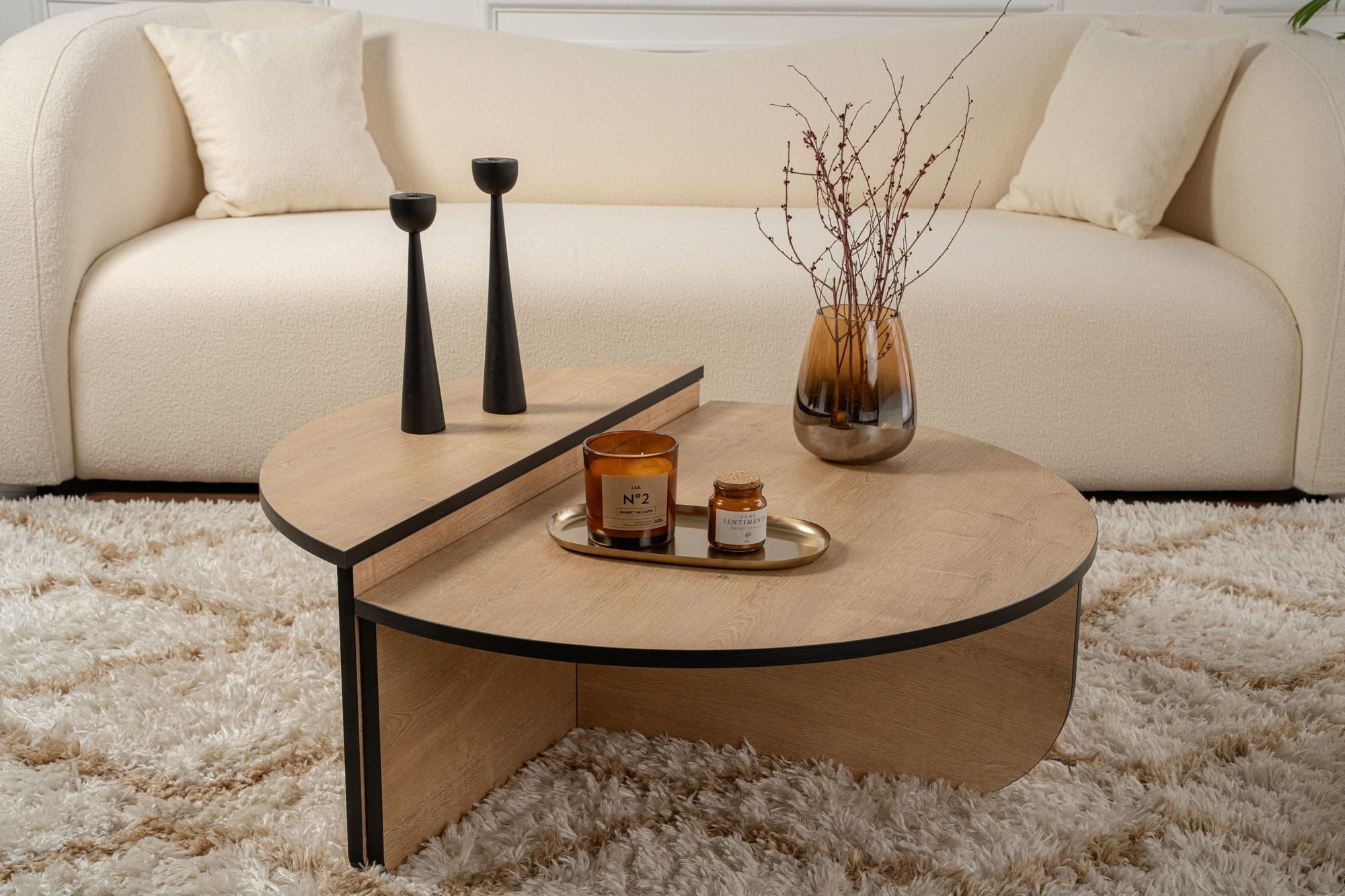Masuta de cafea, Hanah Home, pal melaminat, stejar miere si negru, 90x30x60 cm — imaginea 2