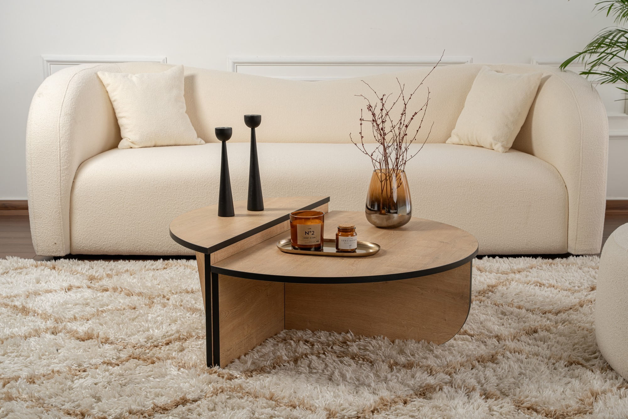 Masuta de cafea, Hanah Home, pal melaminat, stejar miere si negru, 90x30x60 cm — imaginea 4