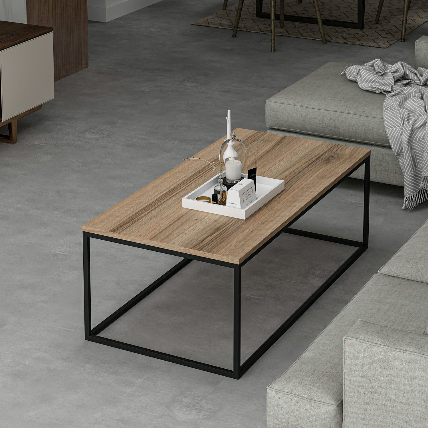 Masa de cafea, Hanah Home, panou de particule acoperit cu melamina, nuc, 120x60x42 cm