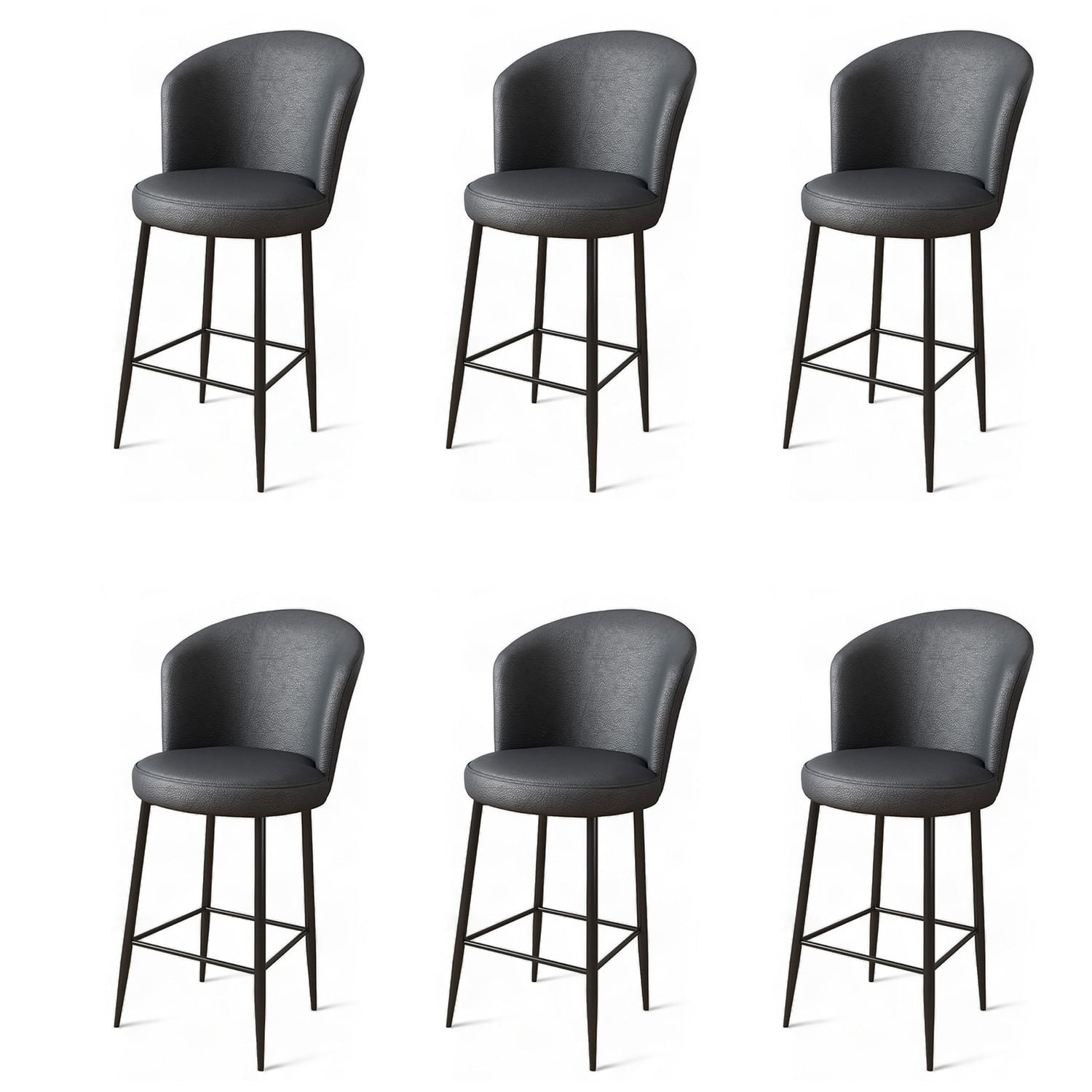 Set scaune de bar, Hanah Home, metal, piele ecologica, antracit si negru, 46x40x107 cm, 6 piese