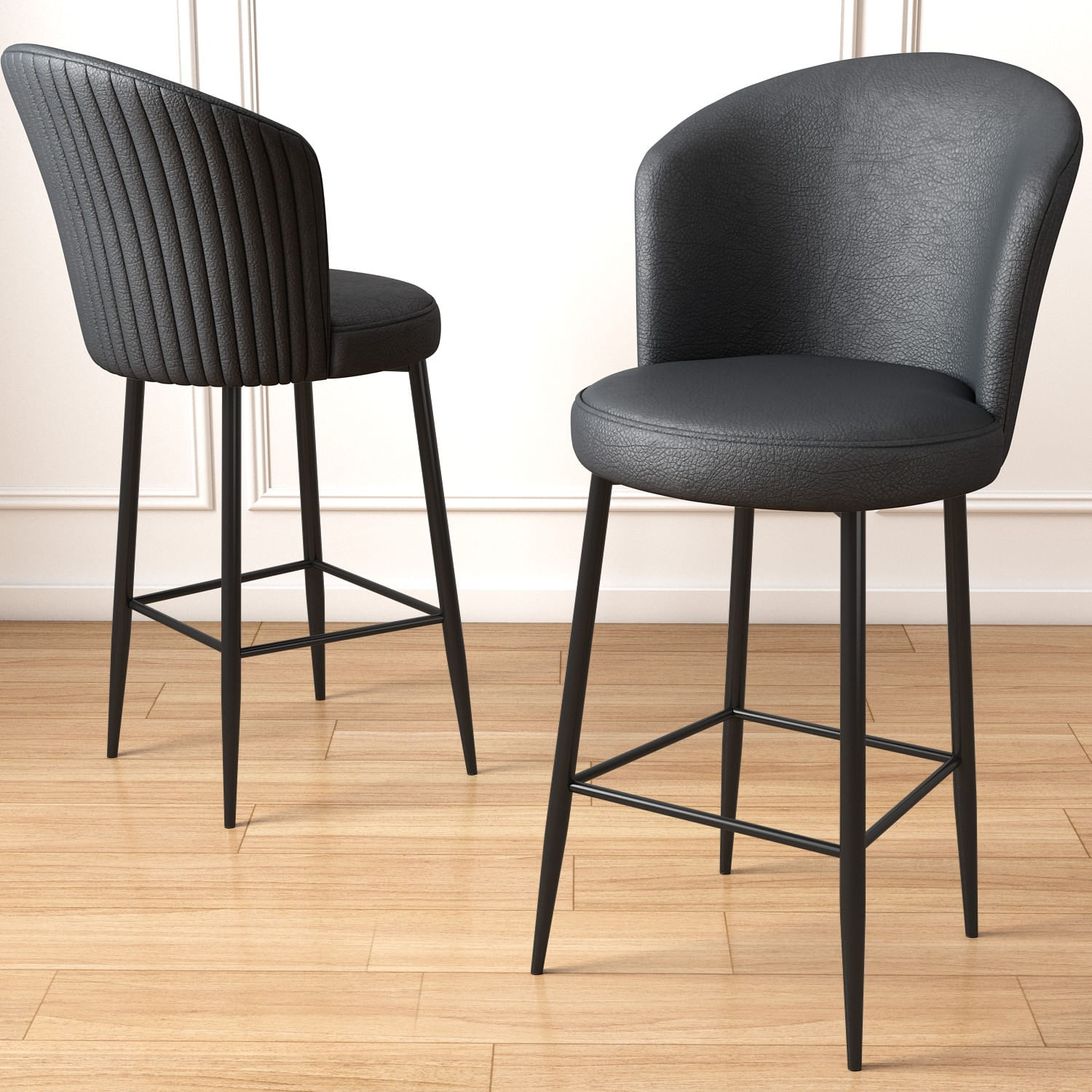 Set scaune de bar, Hanah Home, metal, piele ecologica, antracit si negru, 46x40x107 cm, 6 piese — imaginea 2