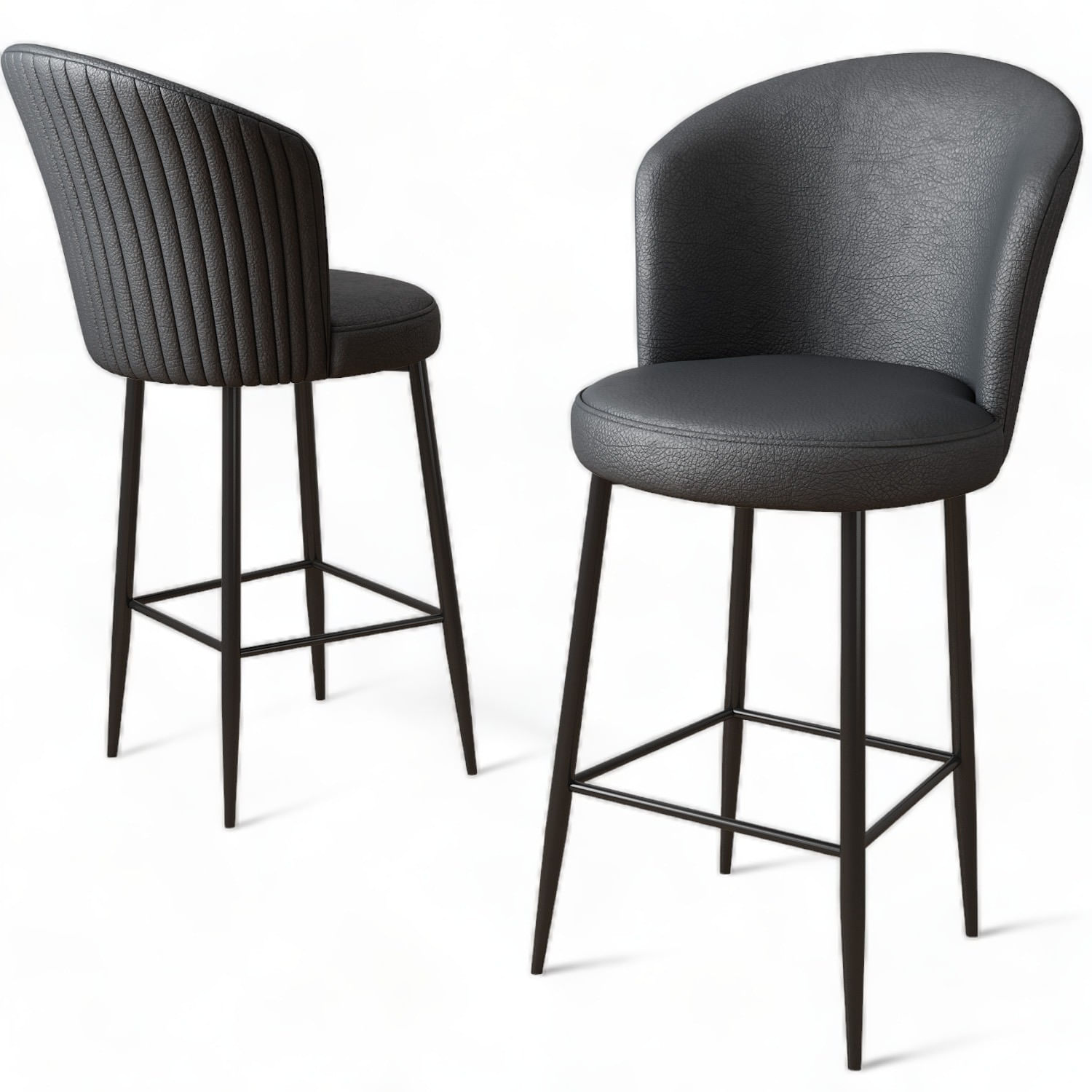 Set scaune de bar, Hanah Home, metal, piele ecologica, antracit si negru, 46x40x107 cm, 6 piese — imaginea 3