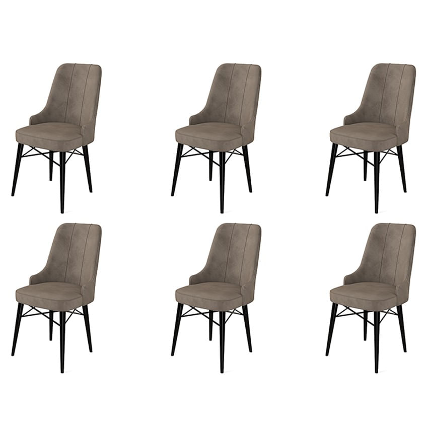 Set scaune, Hanah Home, metal, cappuccino si negru, 46x46x94 cm, 6 piese