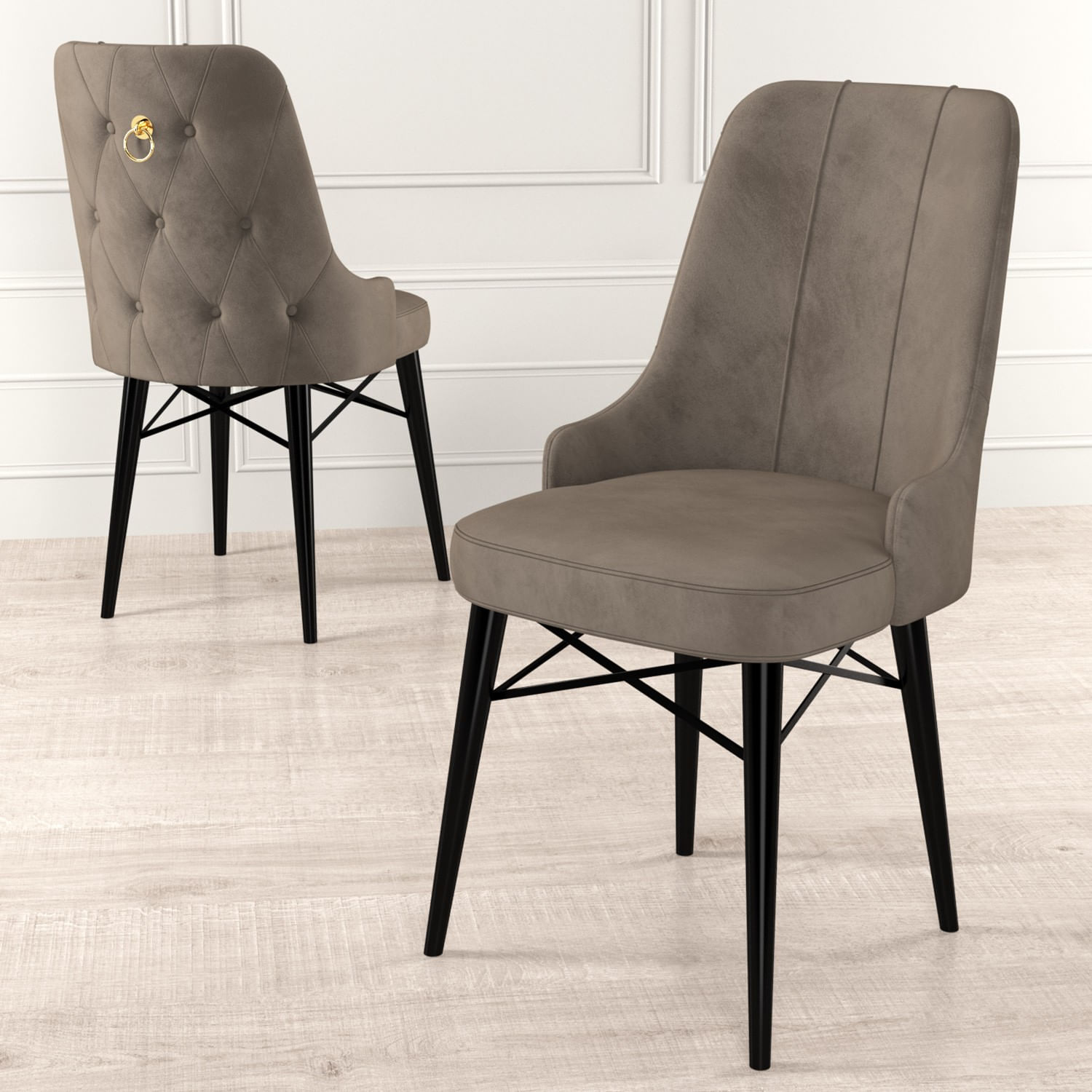 Set scaune, Hanah Home, metal, cappuccino si negru, 46x46x94 cm, 6 piese — imaginea 4