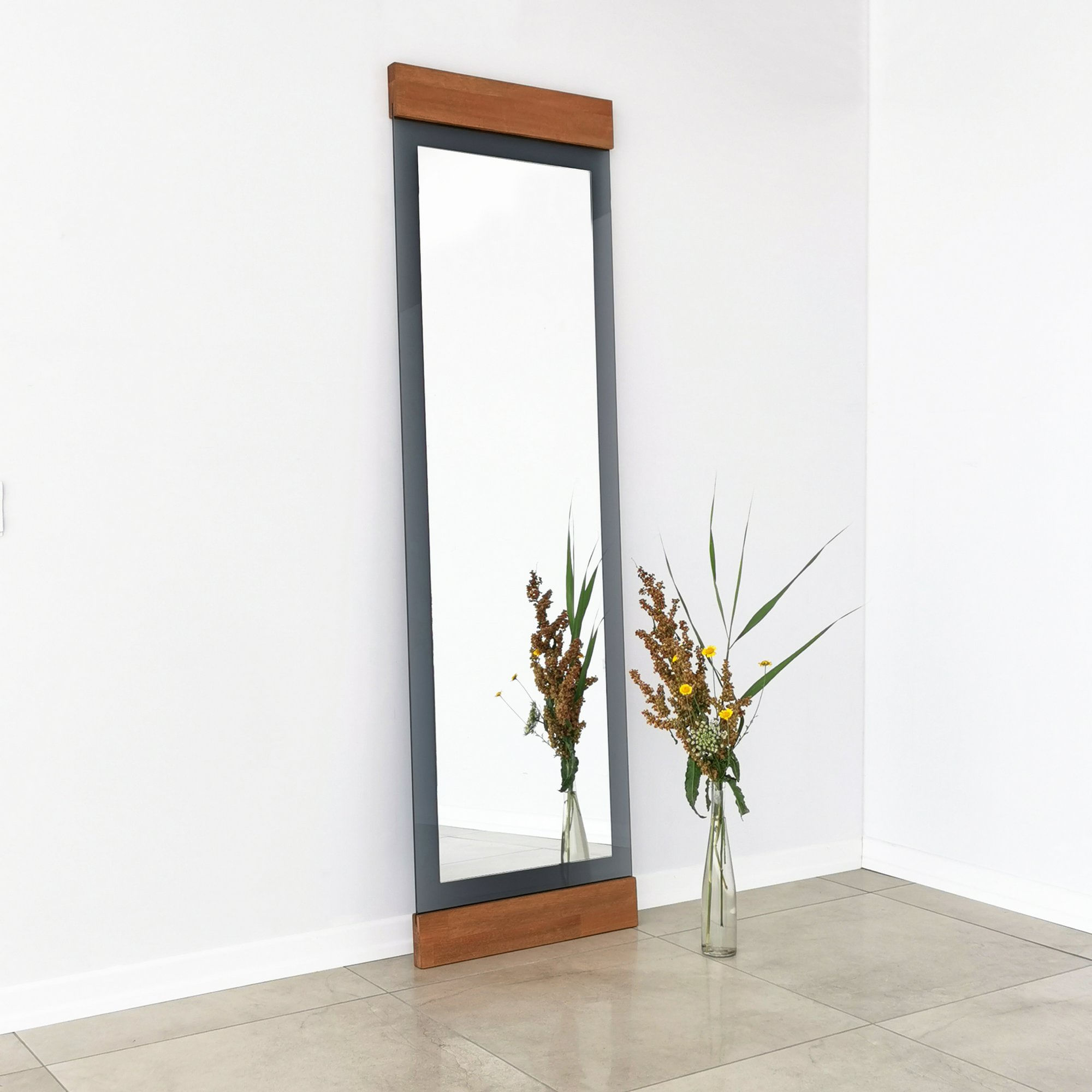 Oglinda de podea, Hanah Home, metal, stejar fumuriu, 50x170x3 cm