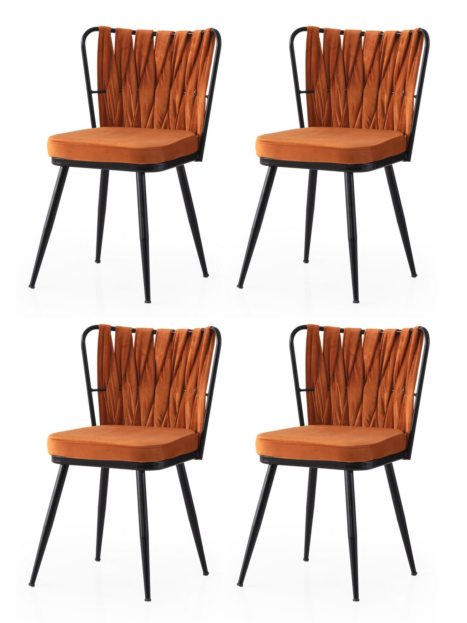 Set scaune, Hanah Home, fier, negru portocaliu, 43x43x82 cm, 4 piese — imaginea 4