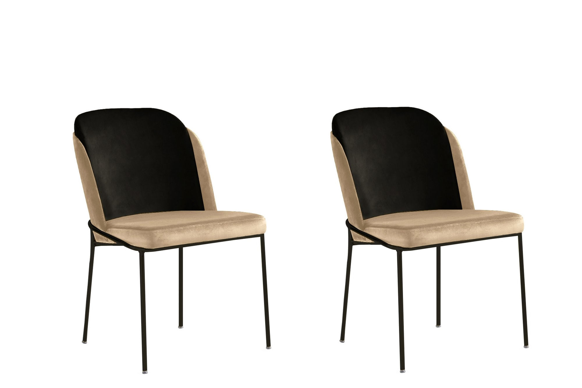 Set scaune, Hanah Home, metal, catifea, negru crem, 54x55x86 cm, 2 bucati — imaginea 2
