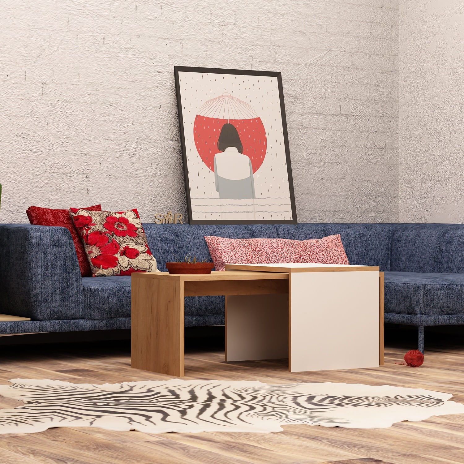 Masuta de cafea, Hanah Home, pal melaminat, stejar alb, 90x42x40 cm — imaginea 2